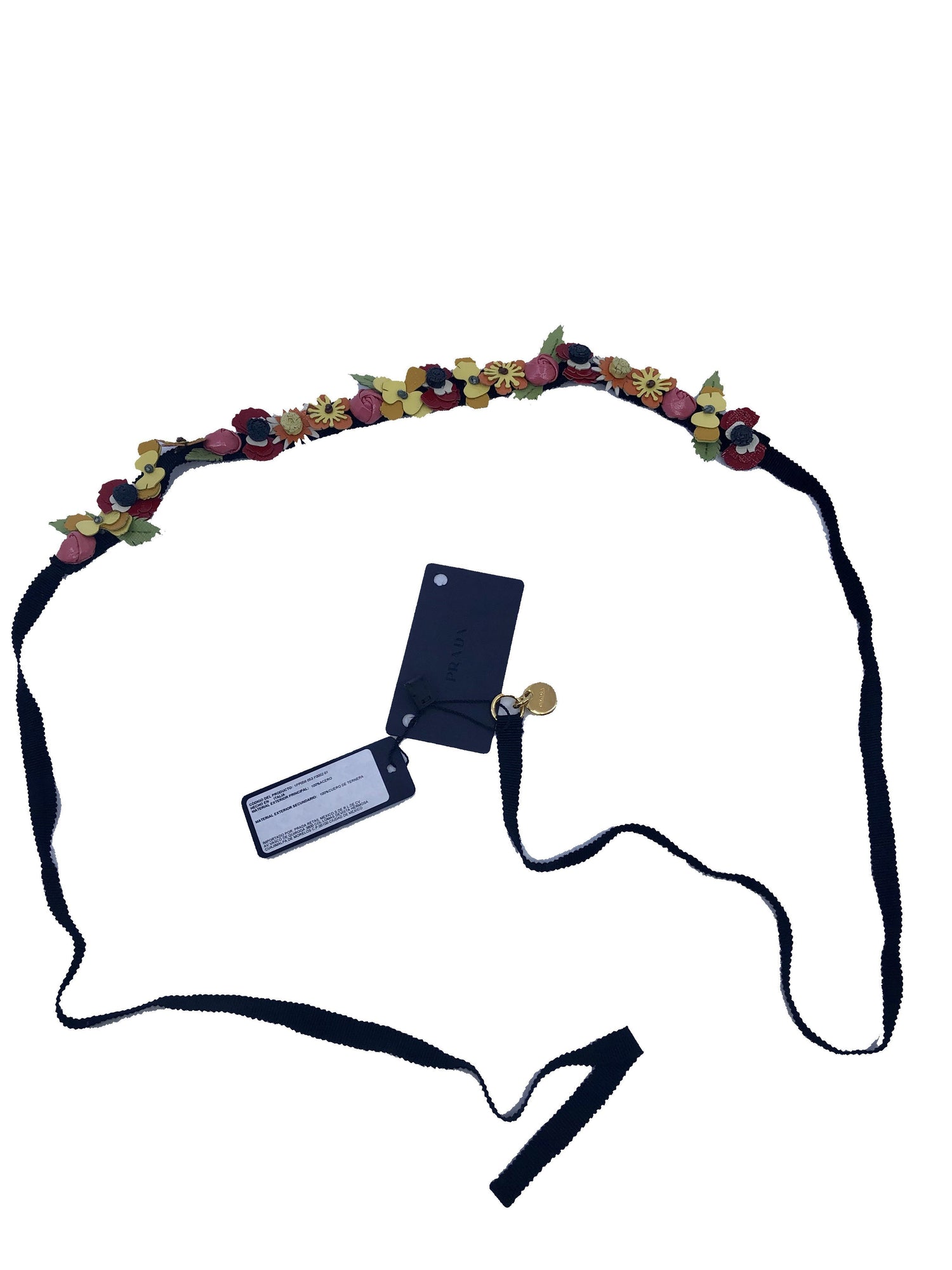 Prada Women's Collane in Pelle Tu Nero Black Vernice Garden Flower Belt Strap at_Queen_Bee_of_Beverly_Hills