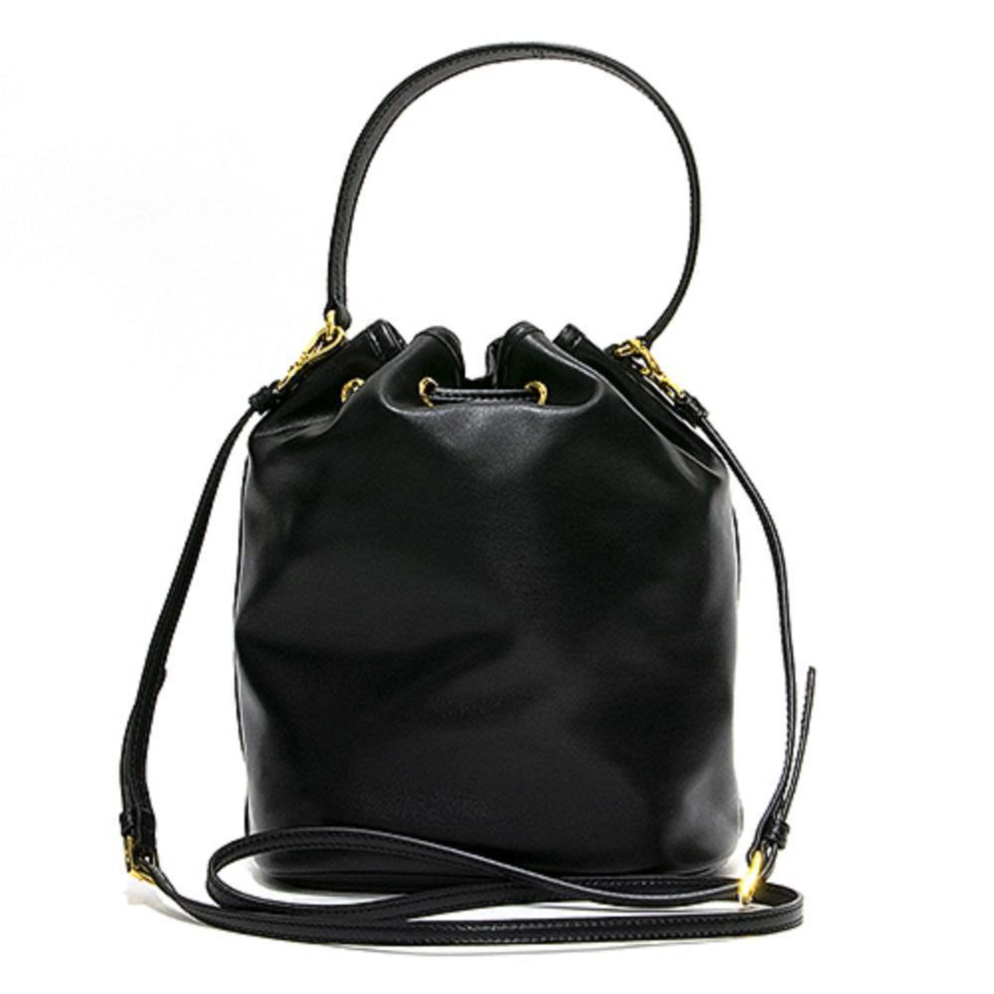 Prada Women's Sechiello Nero Black Glace Calf Leather Bucket Bag at_Queen_Bee_of_Beverly_Hills