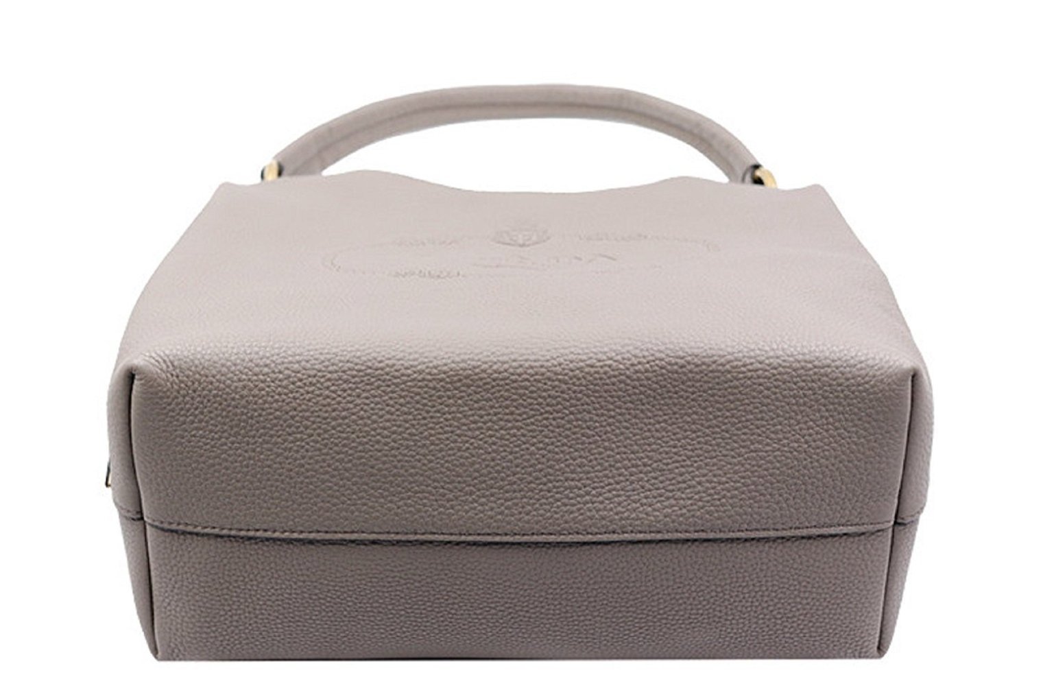 Prada Women's Vitello Daino Embossed Grey Leather Satchel Bag Handbag 1BC051 at_Queen_Bee_of_Beverly_Hills