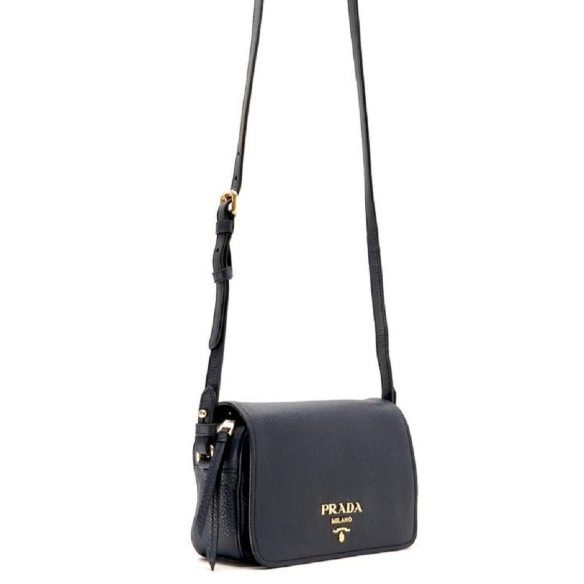 Prada Women's Vitello Phenix Flap Navy Leather Crossbody Bag 1BD163 at_Queen_Bee_of_Beverly_Hills