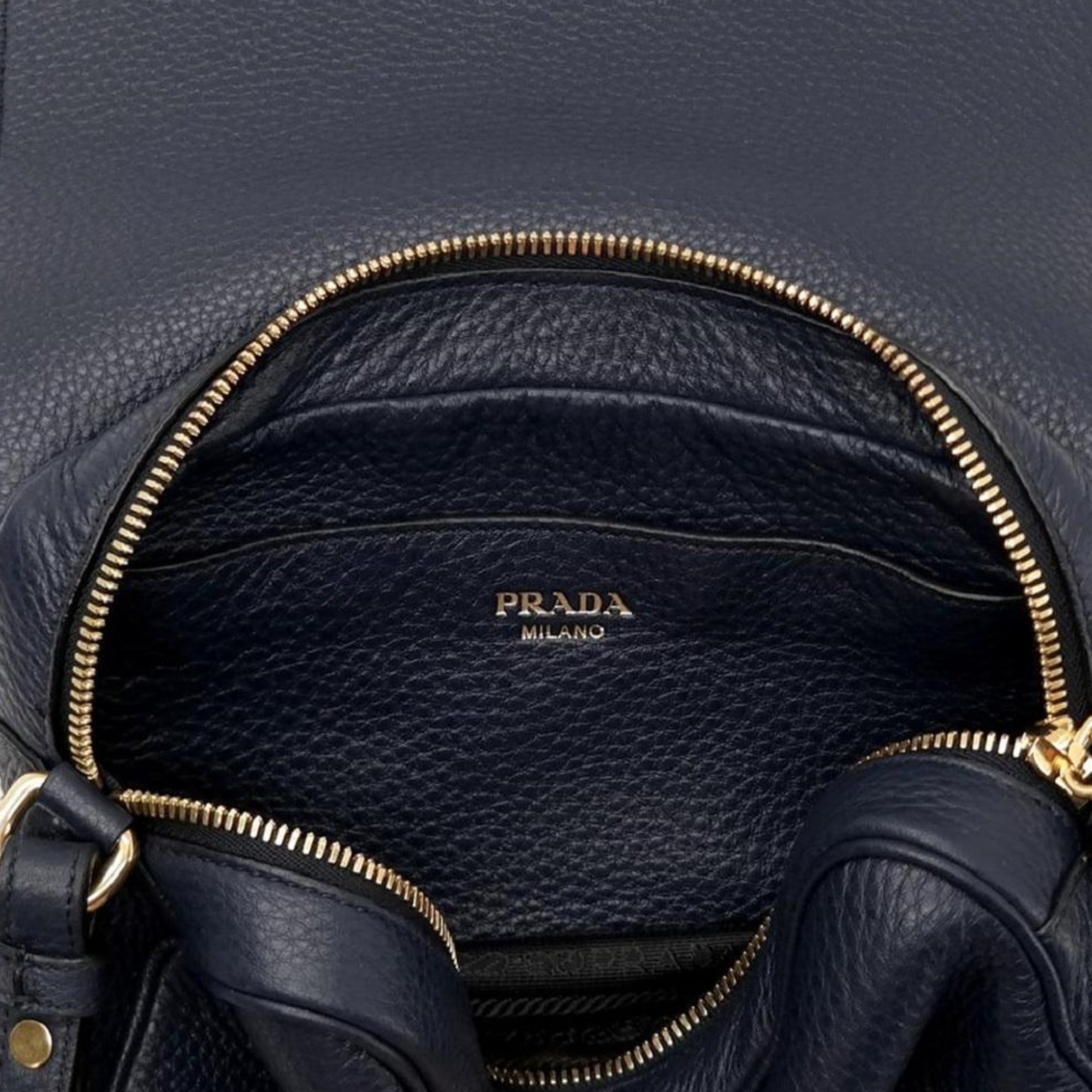 Prada Women's Vitello Phenix Flap Navy Leather Crossbody Bag 1BD163 at_Queen_Bee_of_Beverly_Hills