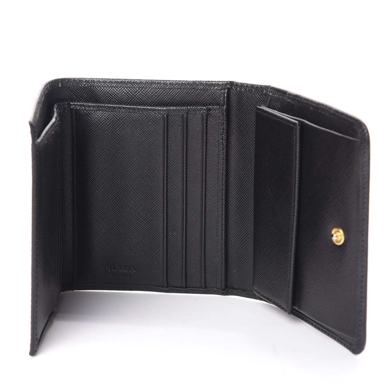 Prada Women's Wallet Saffiano Leather Bi Fold Black 1MH176 at_Queen_Bee_of_Beverly_Hills