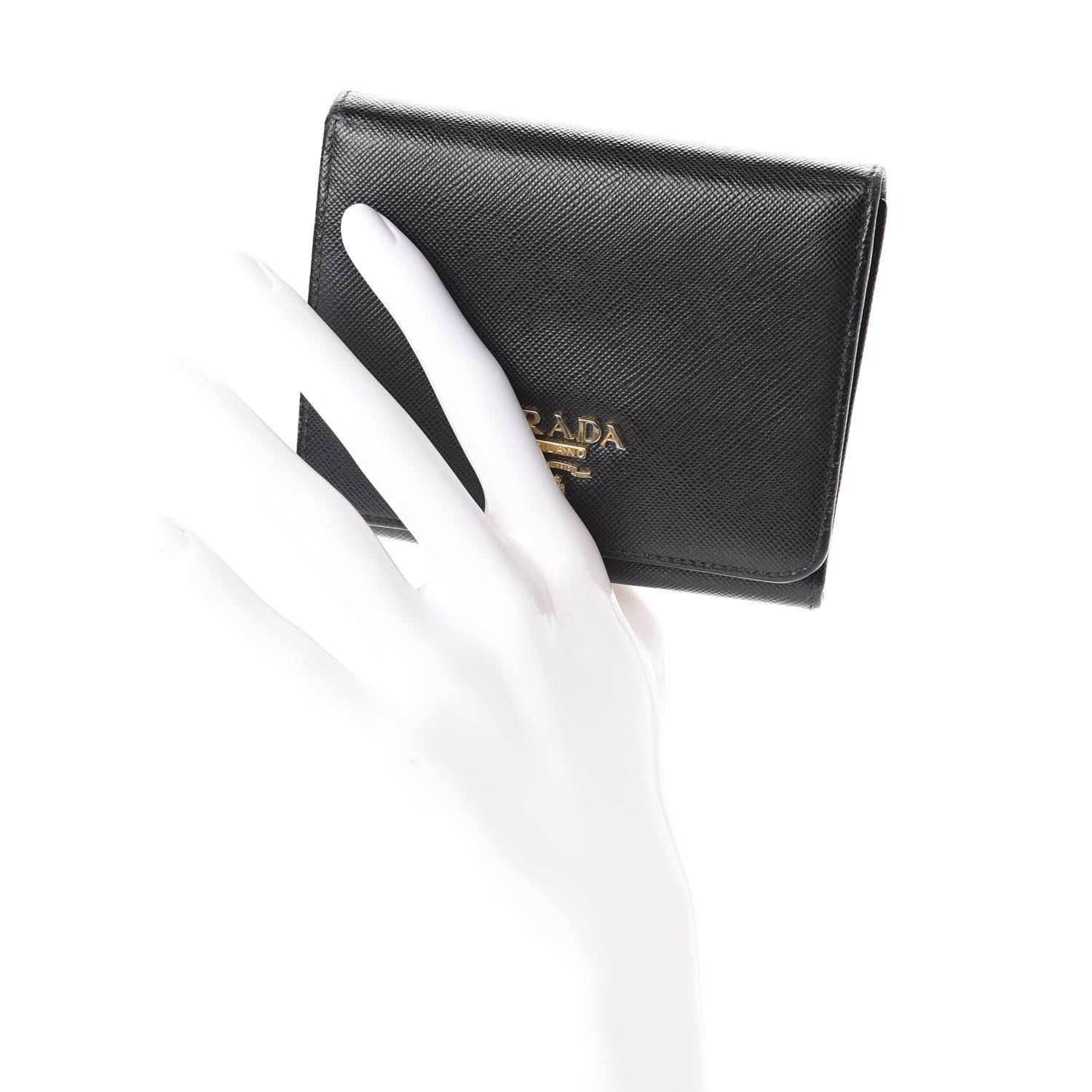 Prada Women's Wallet Saffiano Leather Bi Fold Black 1MH176 at_Queen_Bee_of_Beverly_Hills