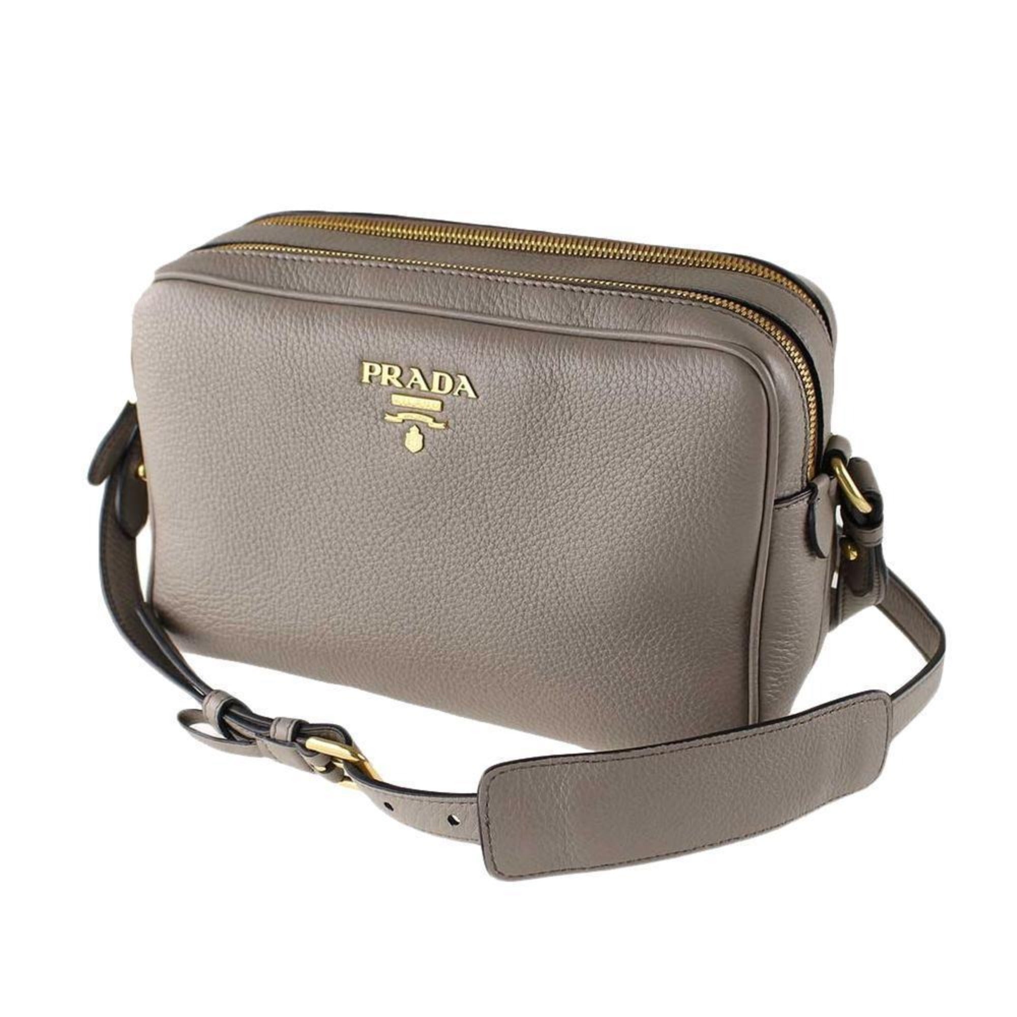 Prada Womens Grey Vitello Leather Bandoliera Double Zip Crossbody Purse Bag 1BH079 at_Queen_Bee_of_Beverly_Hills