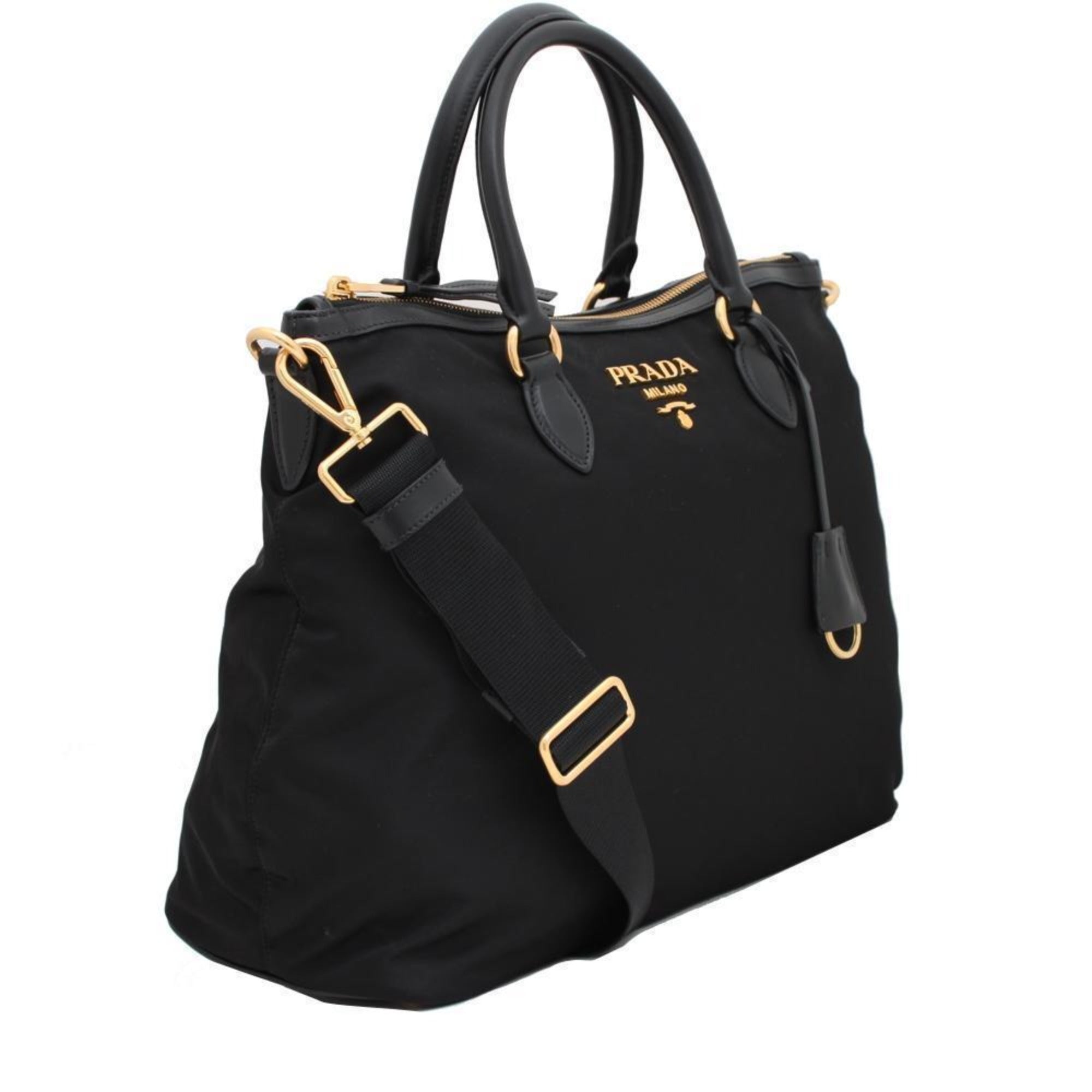 Prada Womens Two Way Black Tessuto Nylon Tote Crossbody Calf Leather Trim 1BC060 at_Queen_Bee_of_Beverly_Hills