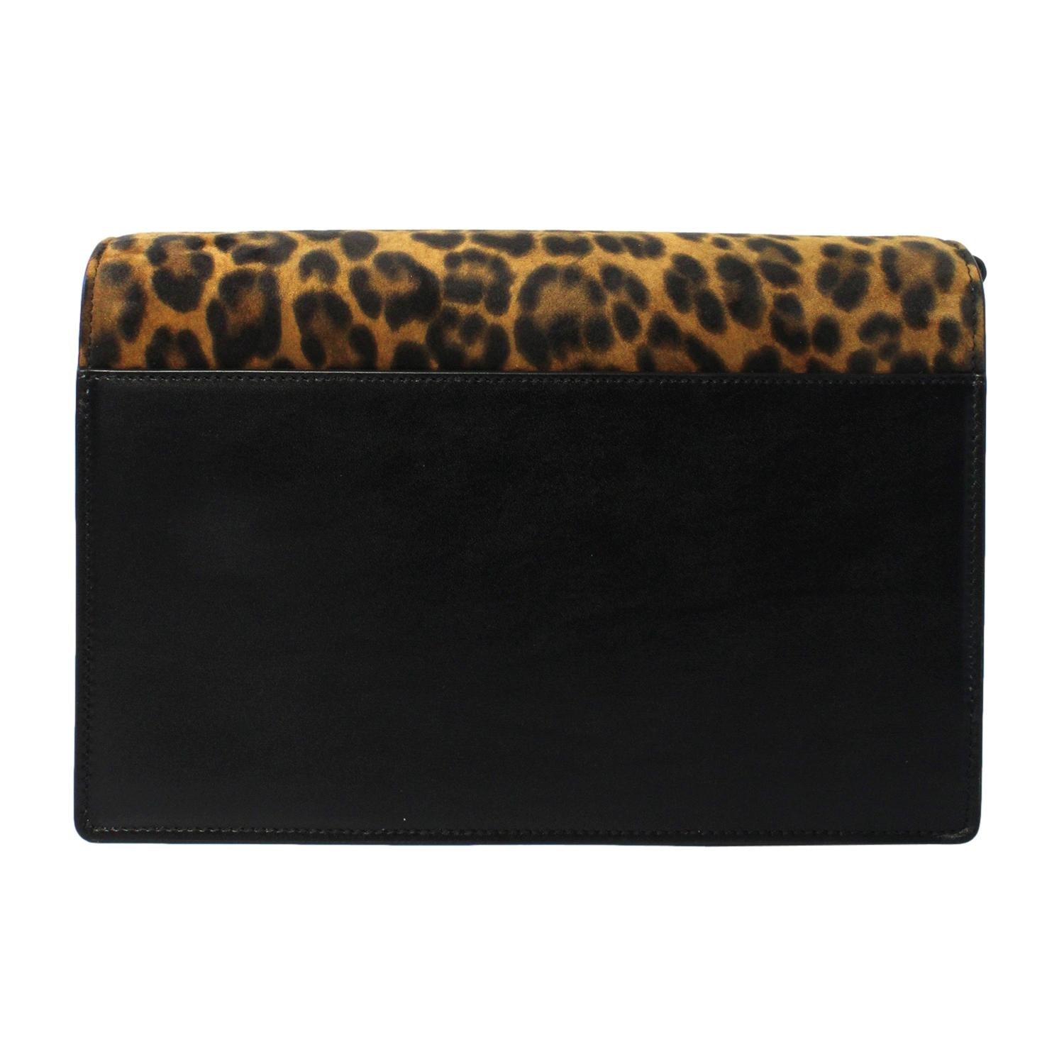 Saint Laurent Bellechasse Black Leather Leopard Suede Crossbody 482051 at_Queen_Bee_of_Beverly_Hills