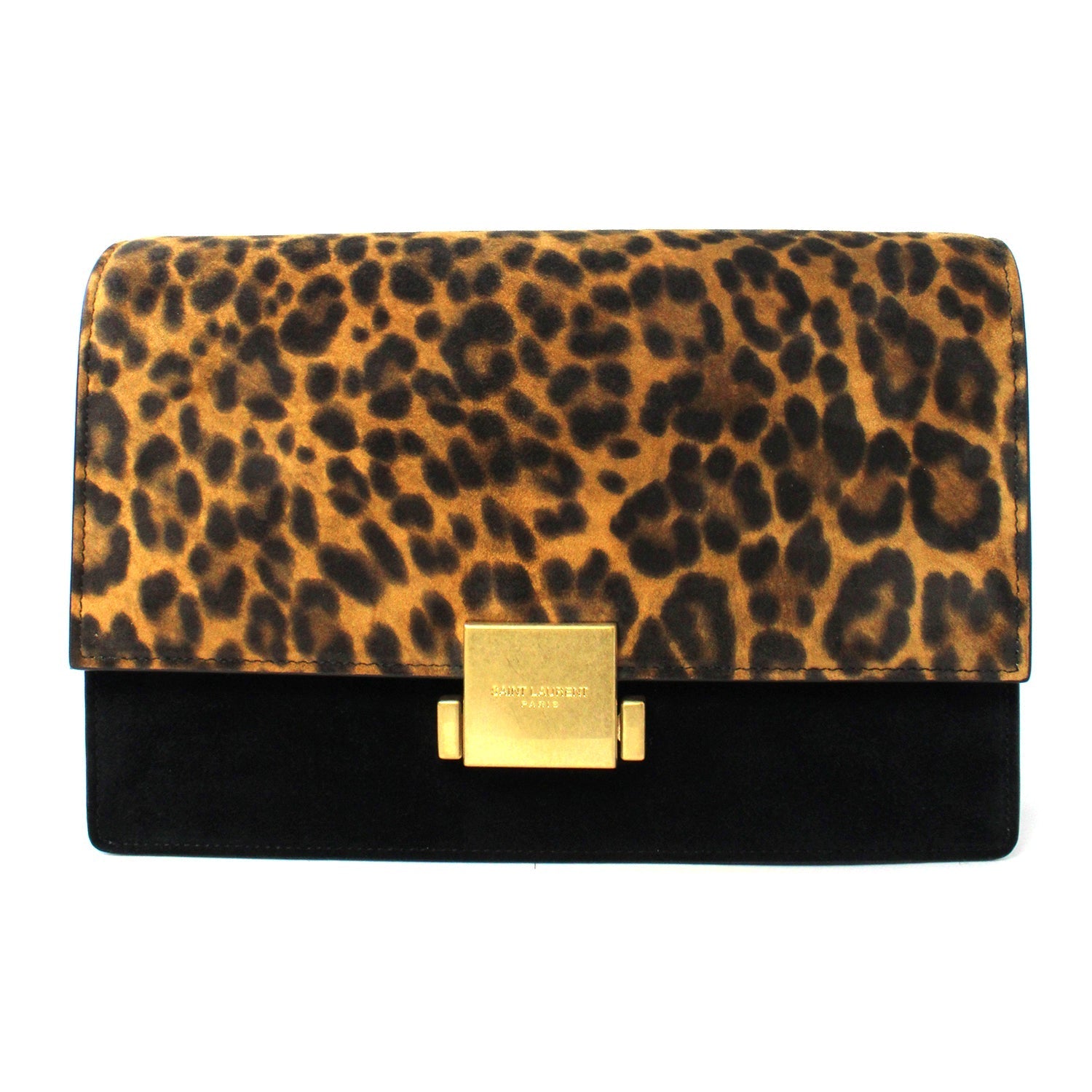 Saint Laurent Bellechasse Black Leather Leopard Suede Crossbody 482051 at_Queen_Bee_of_Beverly_Hills