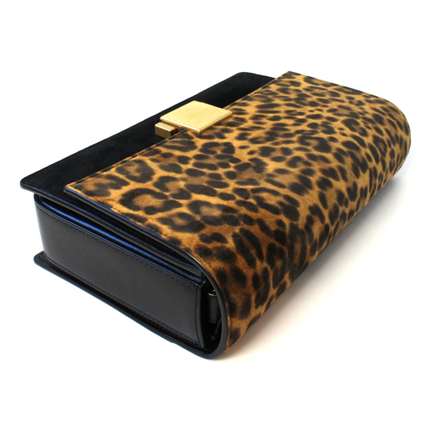 Saint Laurent Bellechasse Black Leather Leopard Suede Crossbody 482051 at_Queen_Bee_of_Beverly_Hills