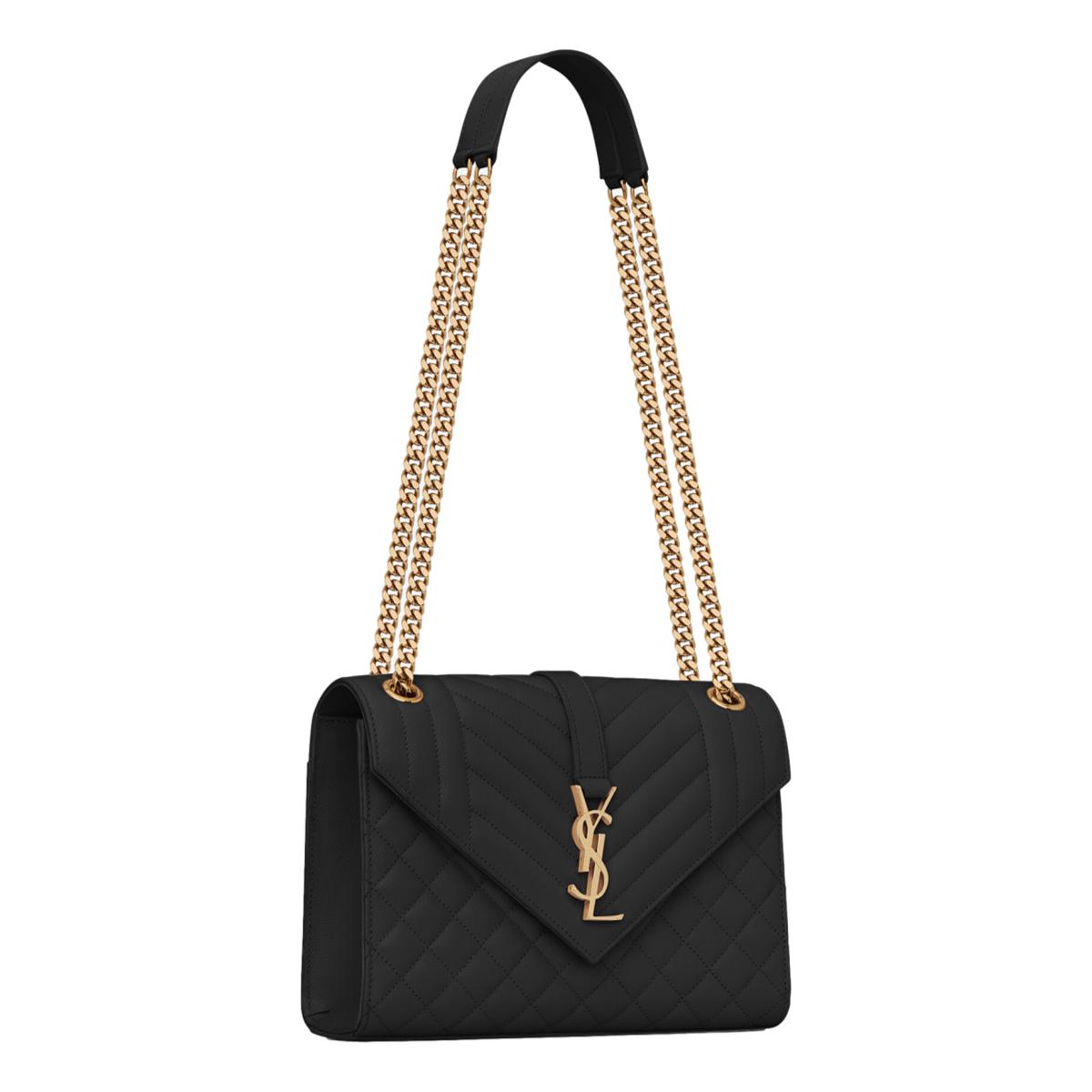 Saint Laurent Black Grain de Poudre Matelasse Medium Shoulder Bag 600185 at_Queen_Bee_of_Beverly_Hills
