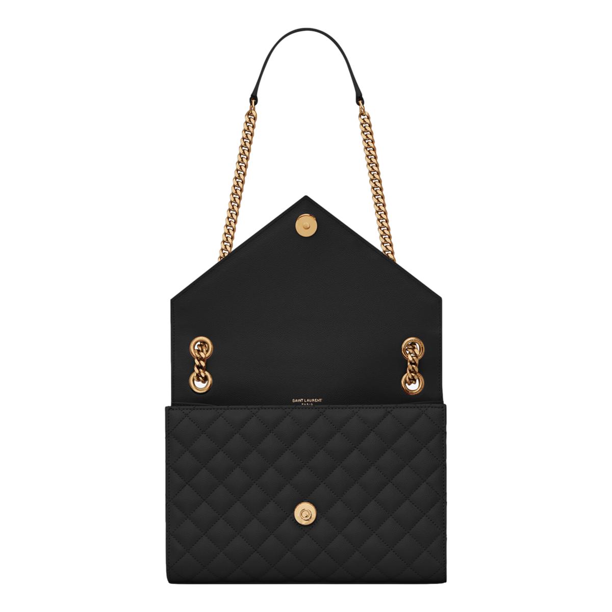 Saint Laurent Black Grain de Poudre Matelasse Medium Shoulder Bag 600185 at_Queen_Bee_of_Beverly_Hills