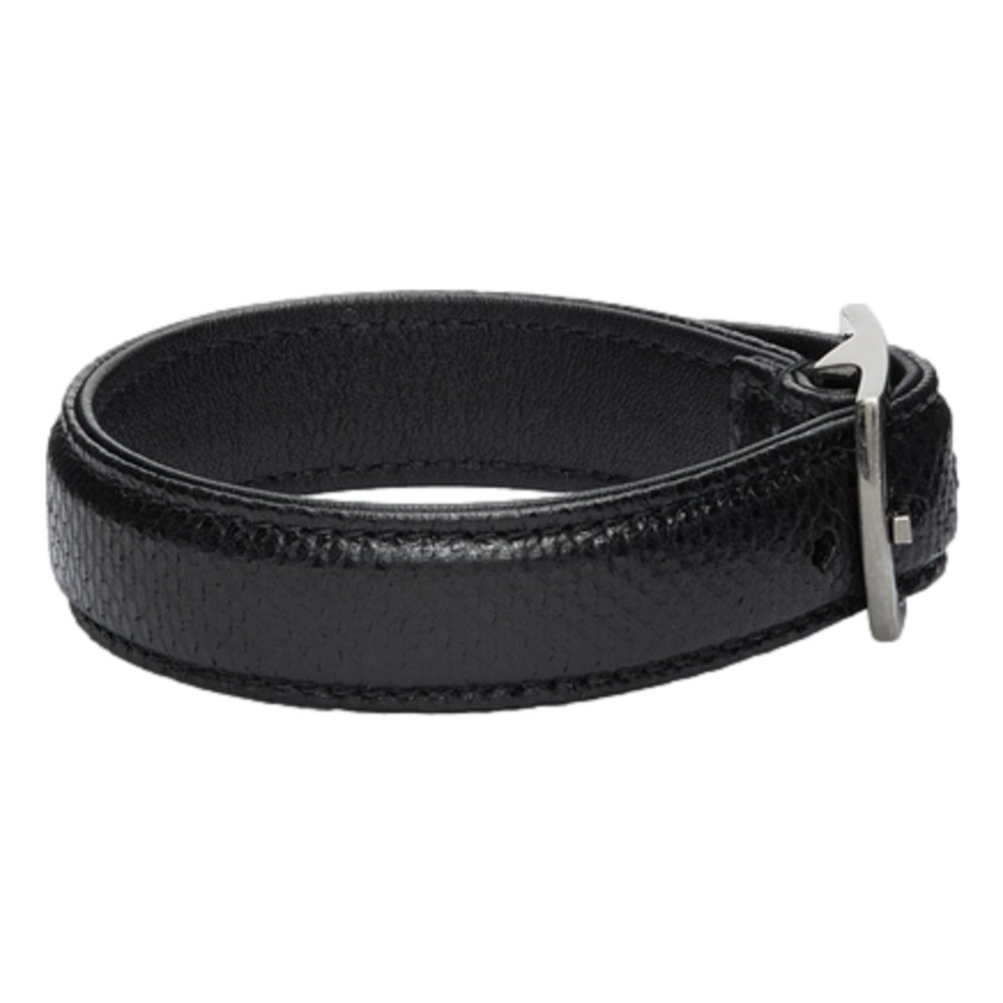 Saint Laurent Black Leather Snake Embossed Buckle Bracelet 634751 at_Queen_Bee_of_Beverly_Hills