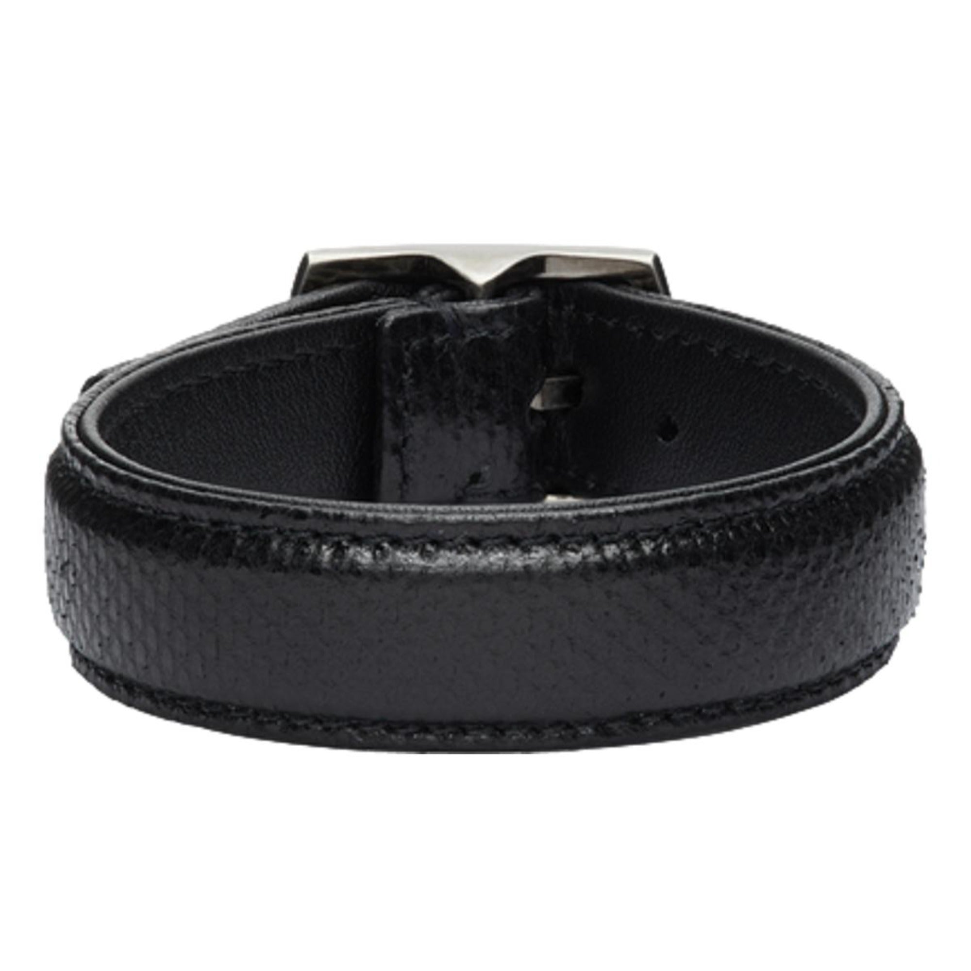 Saint Laurent Black Leather Snake Embossed Buckle Bracelet 634751 at_Queen_Bee_of_Beverly_Hills