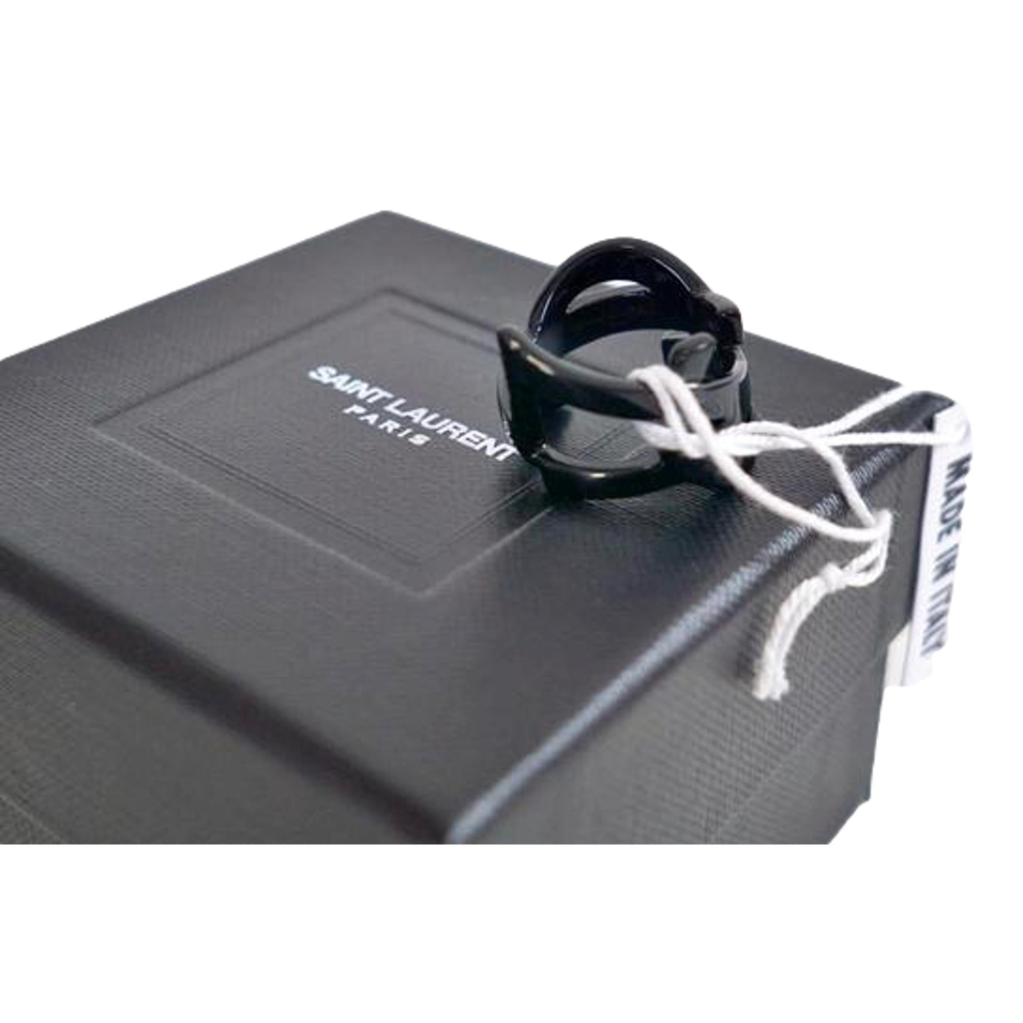 Saint Laurent Black Monogram Ring Size 8 at_Queen_Bee_of_Beverly_Hills