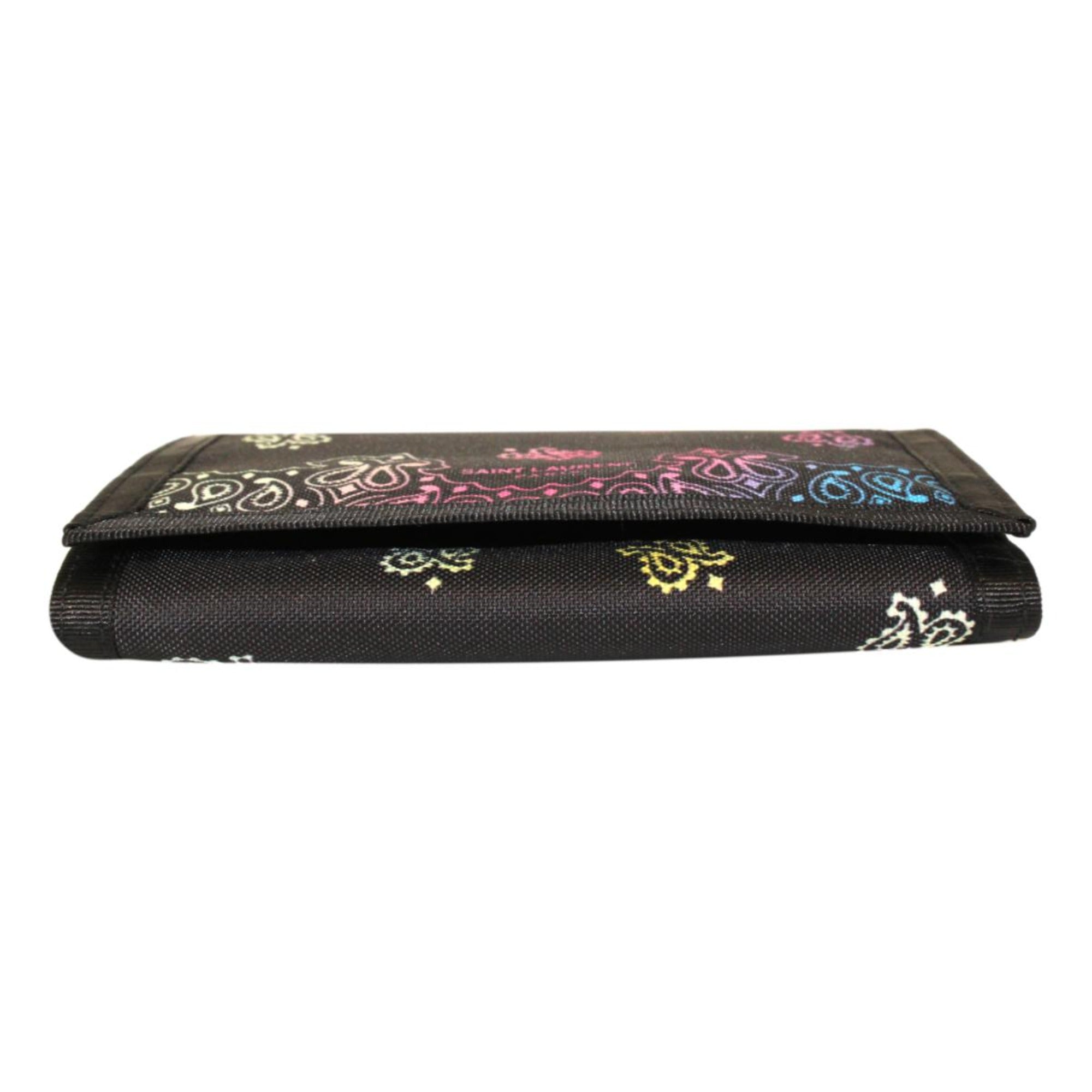Saint Laurent Buffalo Black Nylon Bandana Chain Trifold Wallet 586279 at_Queen_Bee_of_Beverly_Hills