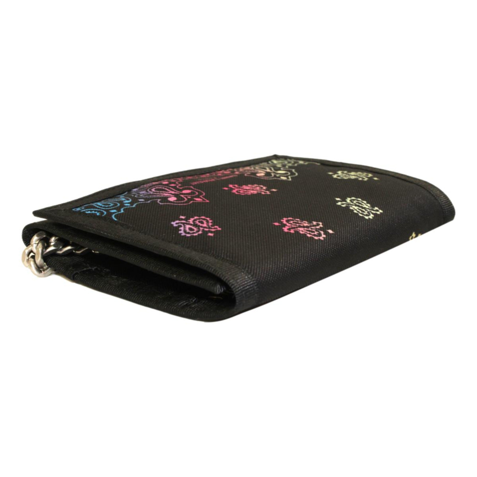 Saint Laurent Buffalo Black Nylon Bandana Chain Trifold Wallet 586279 at_Queen_Bee_of_Beverly_Hills