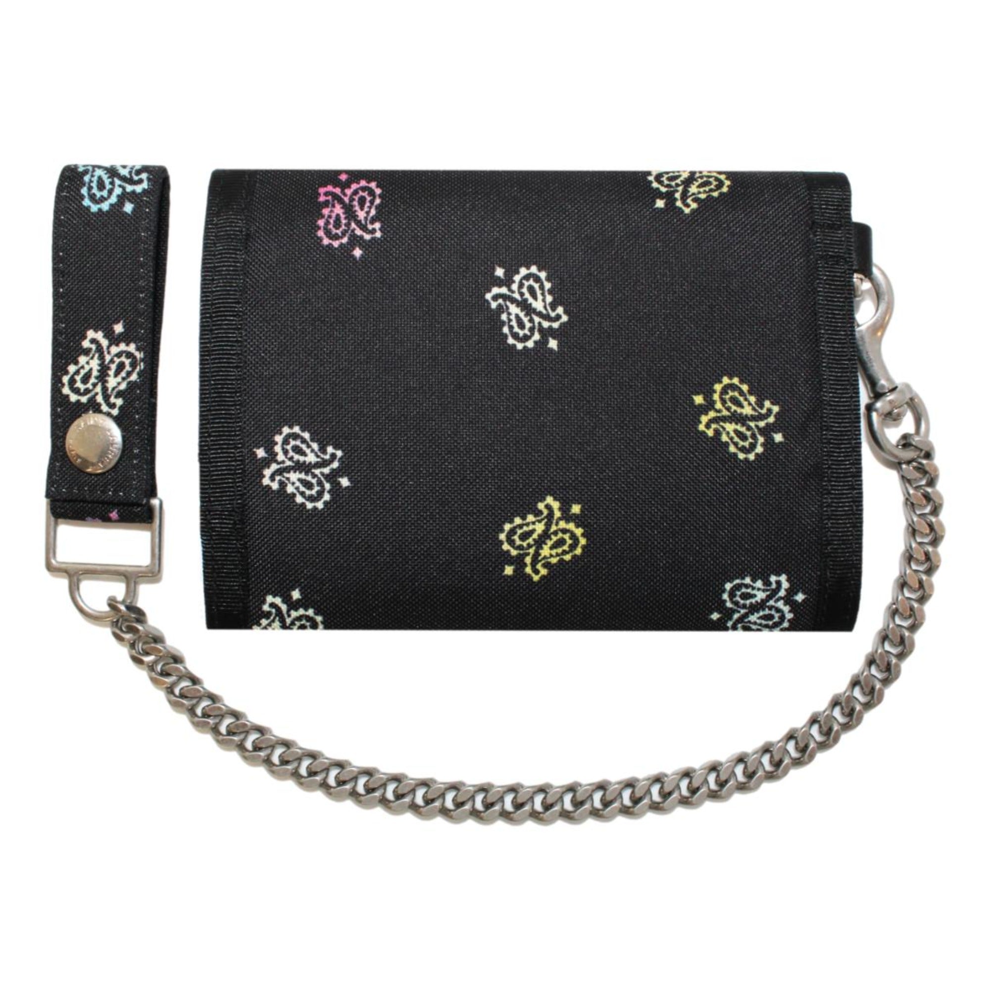 Saint Laurent Buffalo Black Nylon Bandana Chain Trifold Wallet 586279 at_Queen_Bee_of_Beverly_Hills