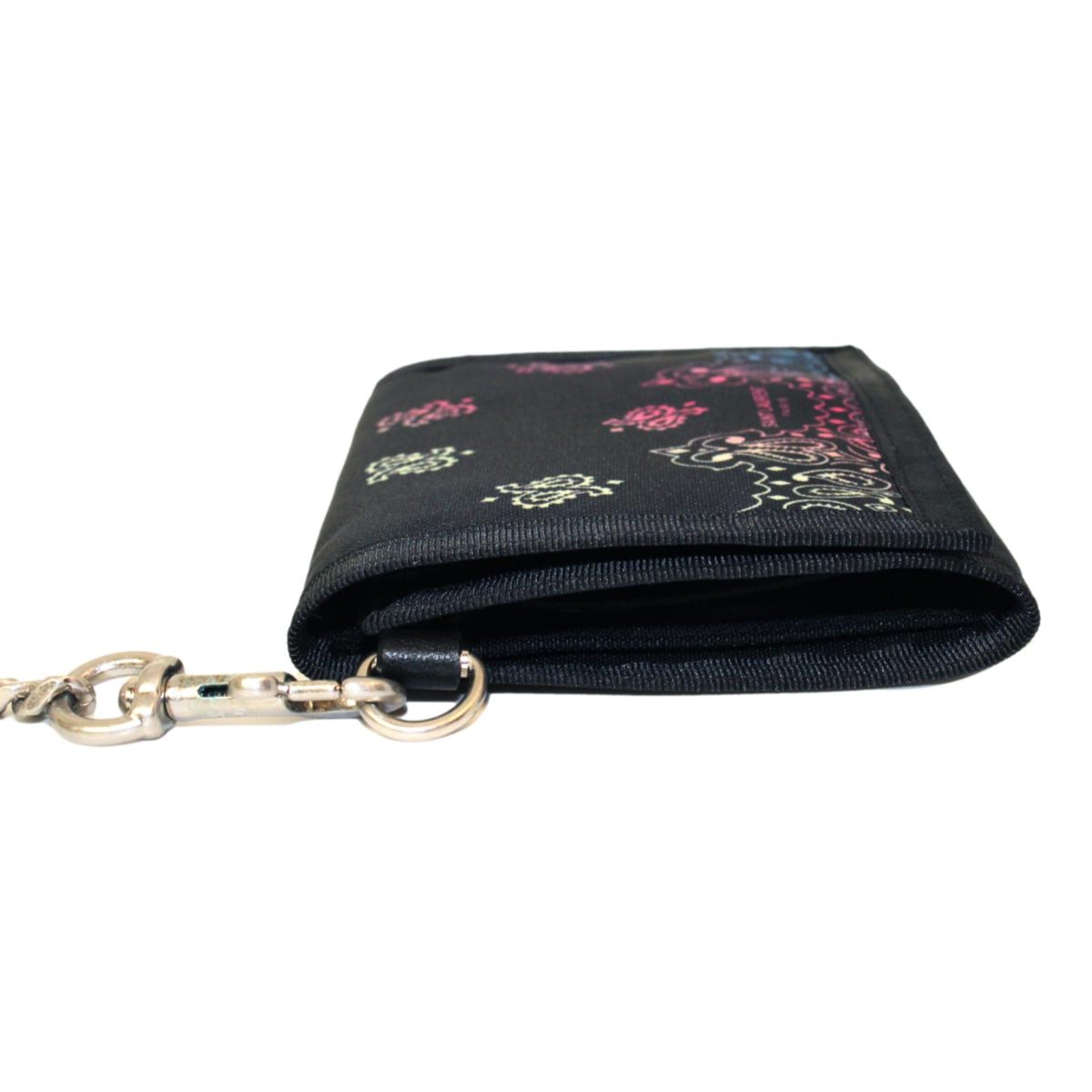 Saint Laurent Buffalo Black Nylon Bandana Chain Trifold Wallet 586279 at_Queen_Bee_of_Beverly_Hills