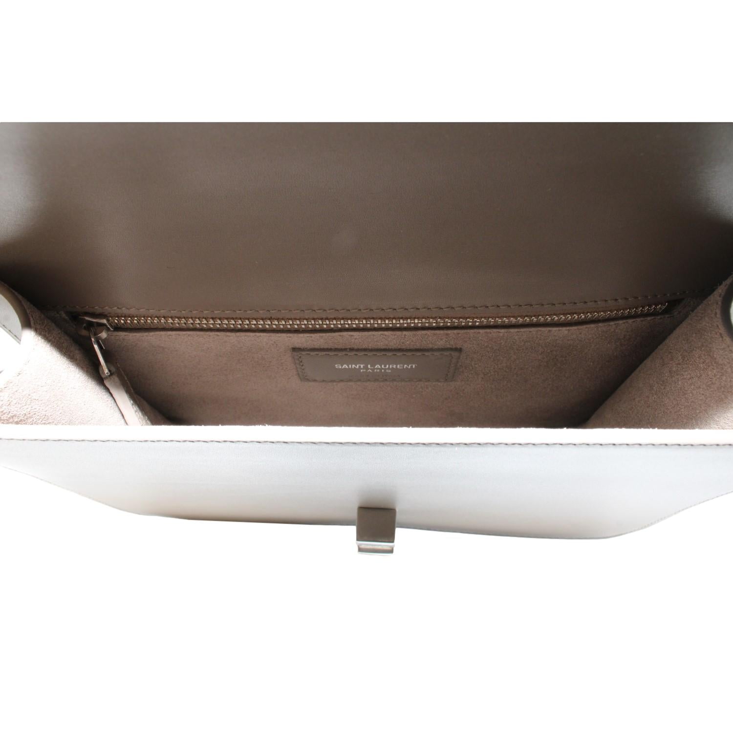 Saint Laurent Carre Grey Ultra Soft Calf Leather Shoulder Bag 585060 at_Queen_Bee_of_Beverly_Hills