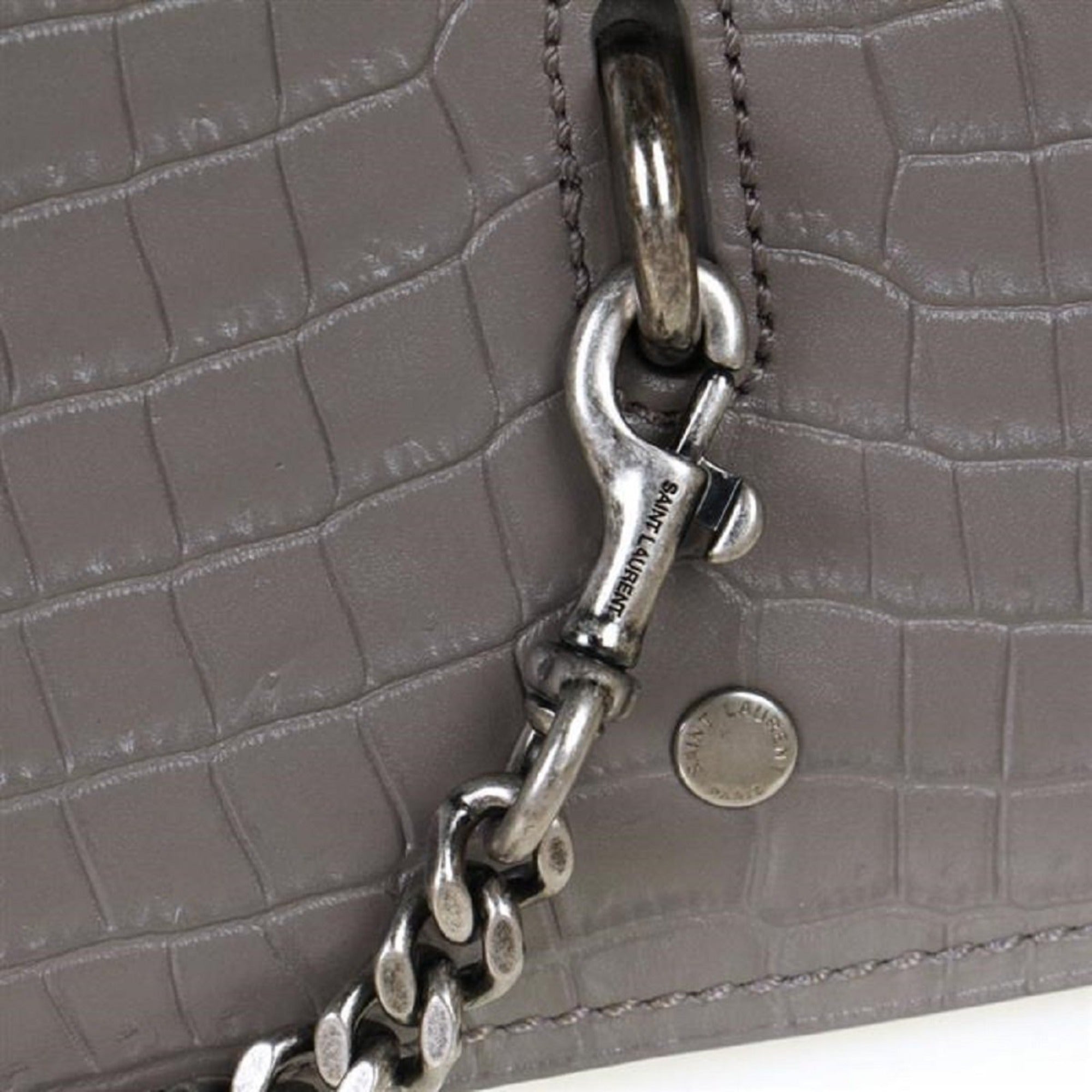 Saint Laurent Charlotte Crocodile Embossed Leather Grey Bag 486638 at_Queen_Bee_of_Beverly_Hills