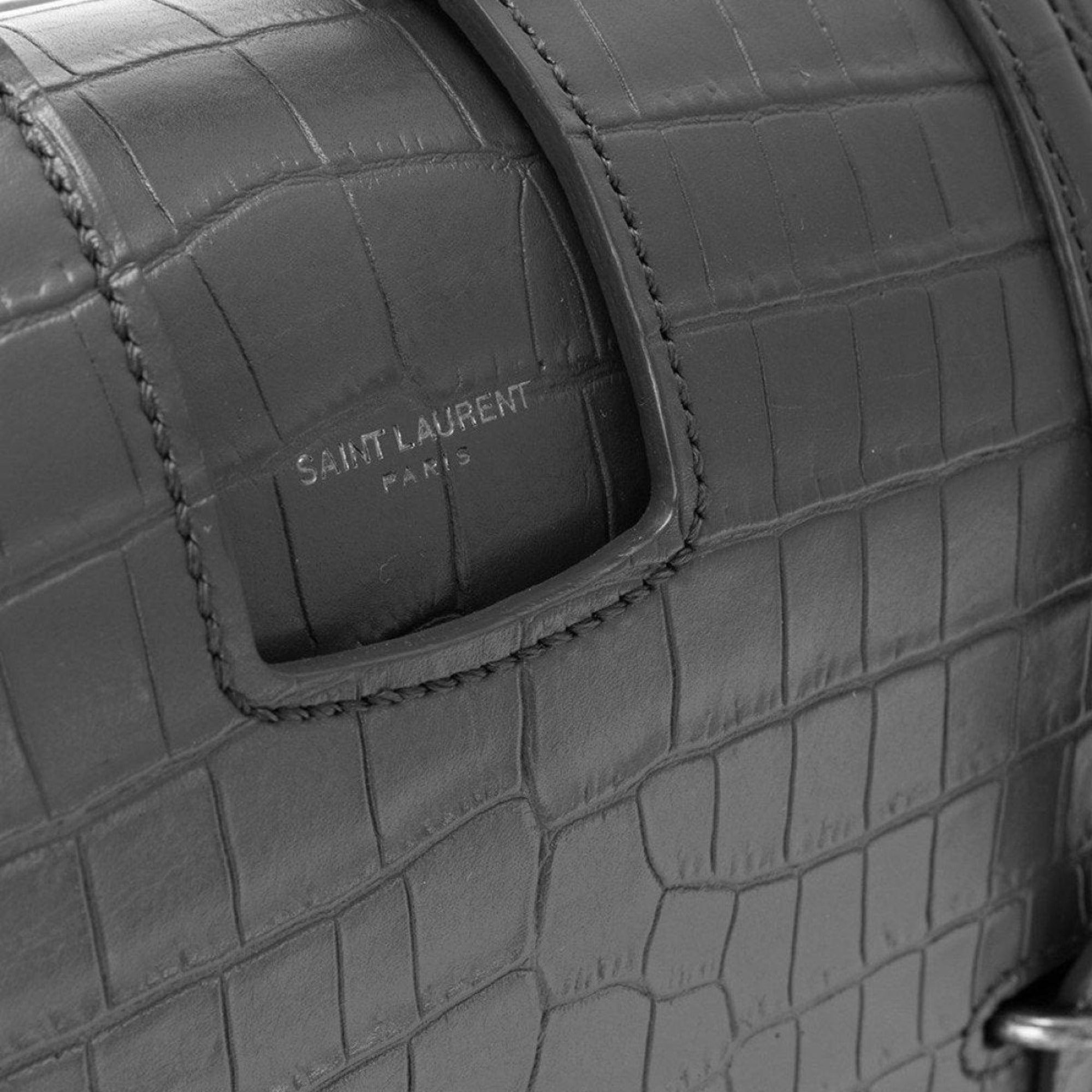 Saint Laurent Charlotte Crocodile Embossed Leather Grey Bag 486638 at_Queen_Bee_of_Beverly_Hills