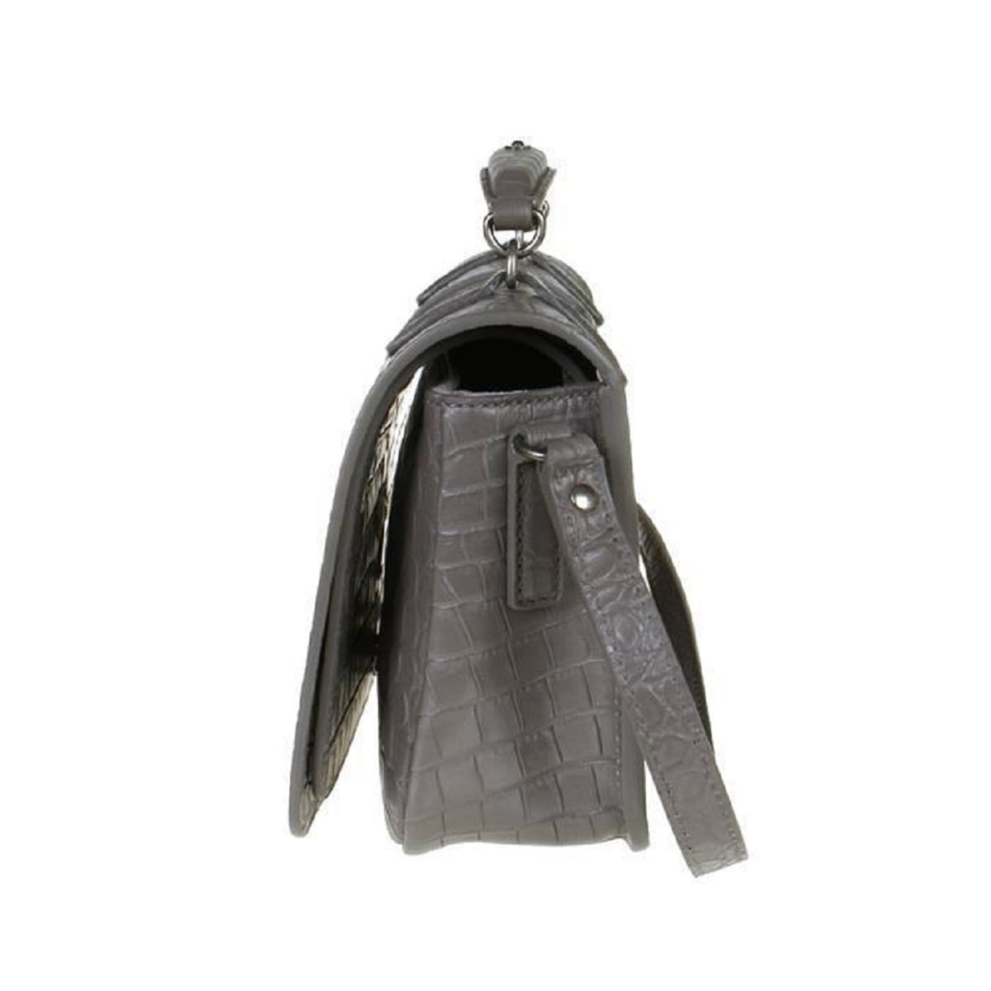 Saint Laurent Charlotte Crocodile Embossed Leather Grey Bag 486638 at_Queen_Bee_of_Beverly_Hills
