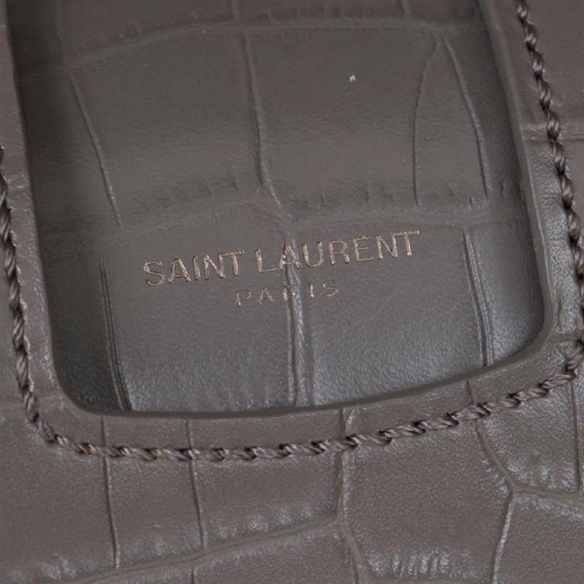 Saint Laurent Charlotte Crocodile Embossed Leather Grey Bag 486638 at_Queen_Bee_of_Beverly_Hills