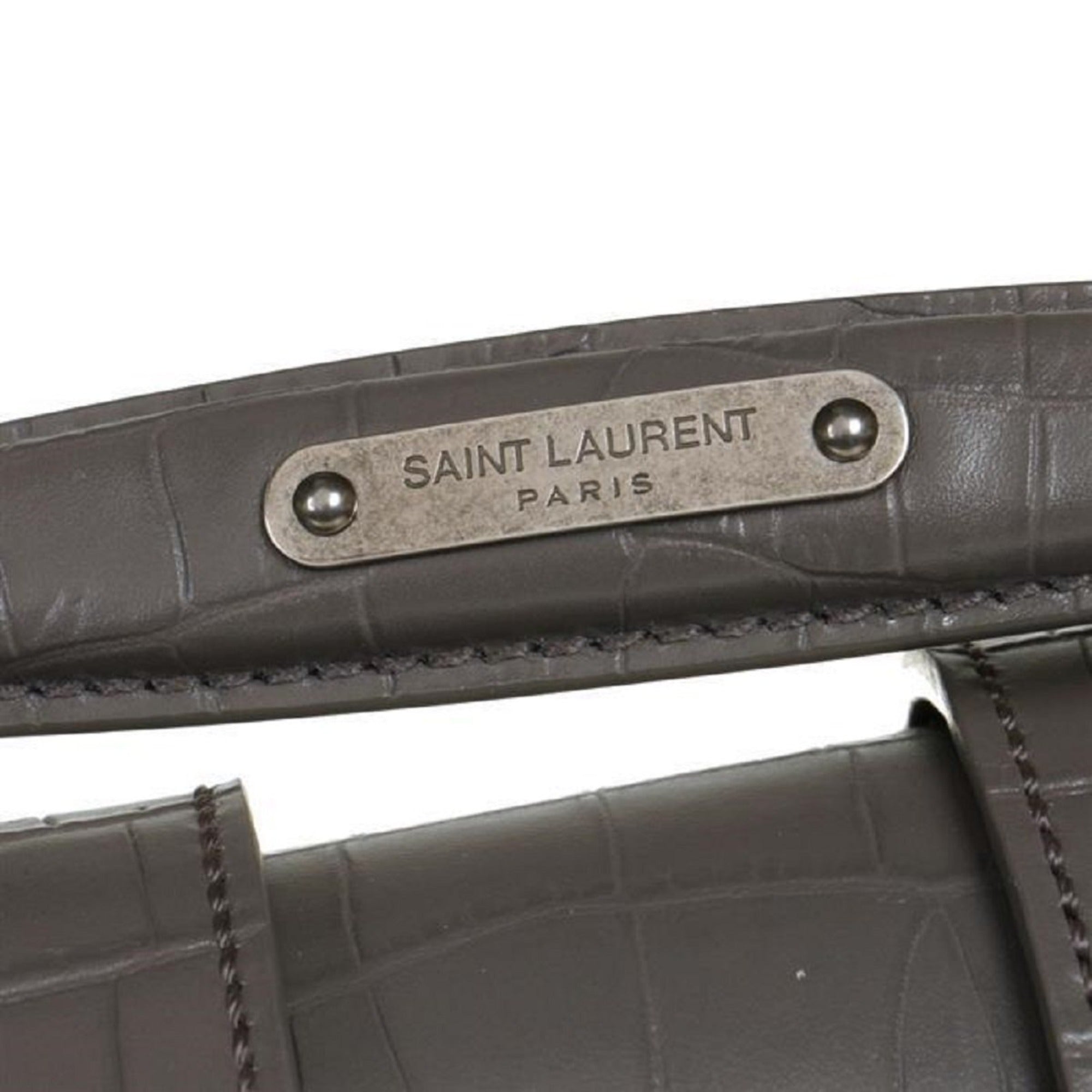 Saint Laurent Charlotte Crocodile Embossed Leather Grey Bag 486638 at_Queen_Bee_of_Beverly_Hills