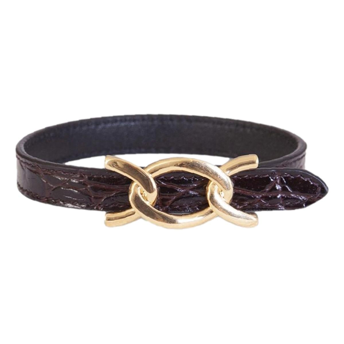 Saint Laurent Croc Embossed Chain Link Bracelet 640736 at_Queen_Bee_of_Beverly_Hills