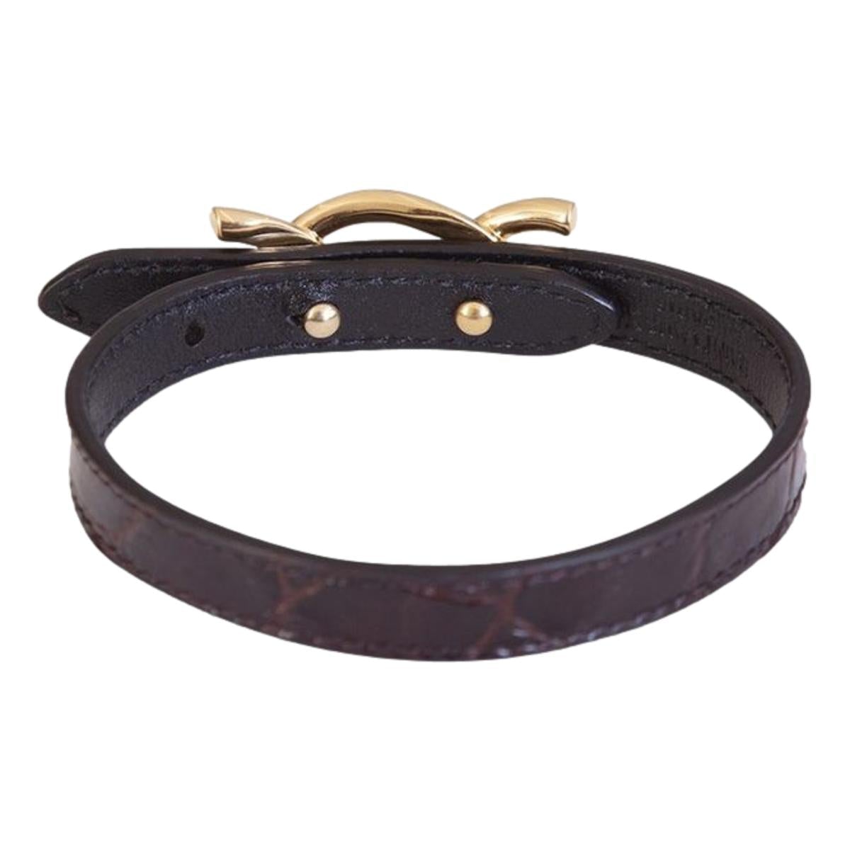 Saint Laurent Croc Embossed Chain Link Bracelet 640736 at_Queen_Bee_of_Beverly_Hills