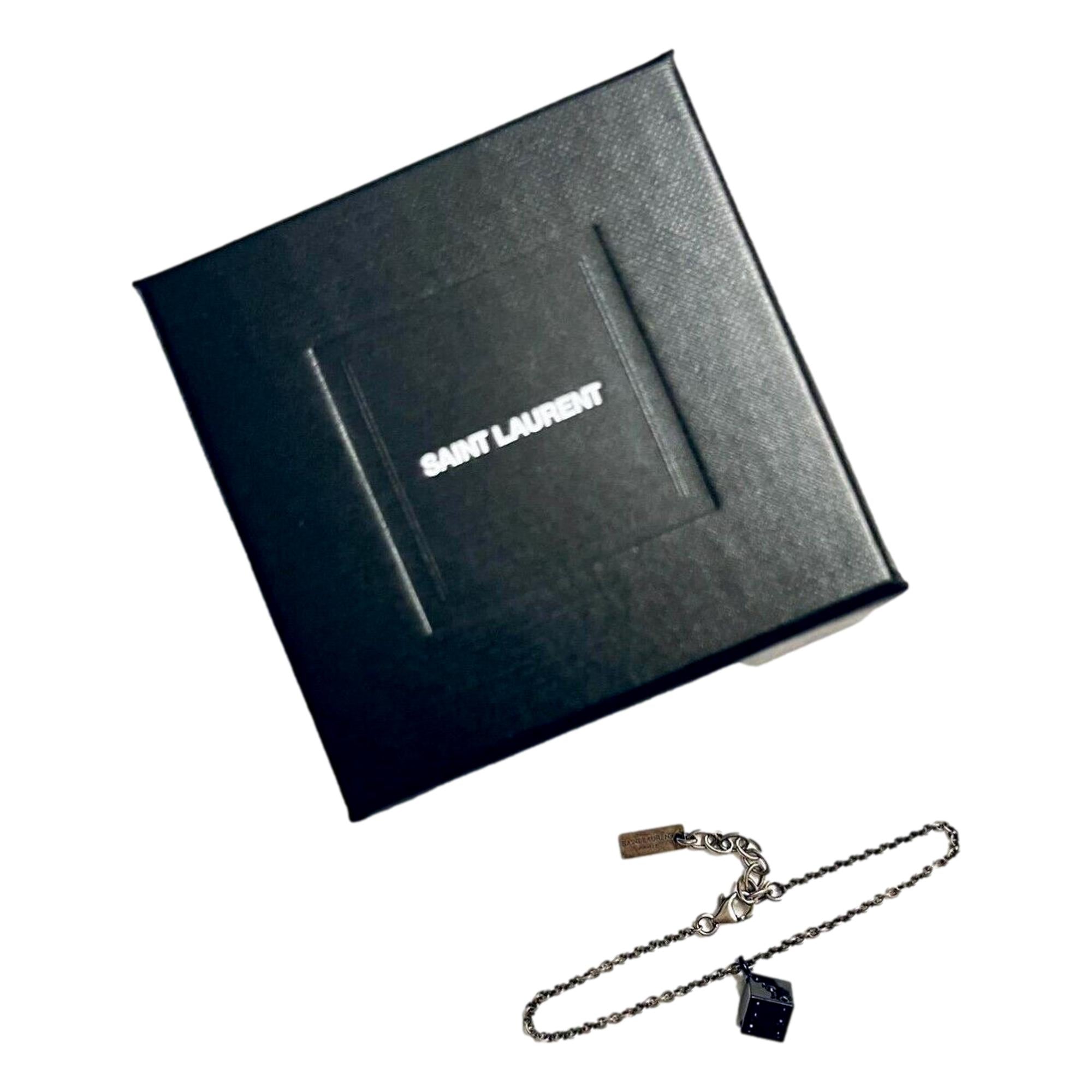 Saint Laurent Des Toile Viscose Radio Silver Black Chain Bracelet at_Queen_Bee_of_Beverly_Hills