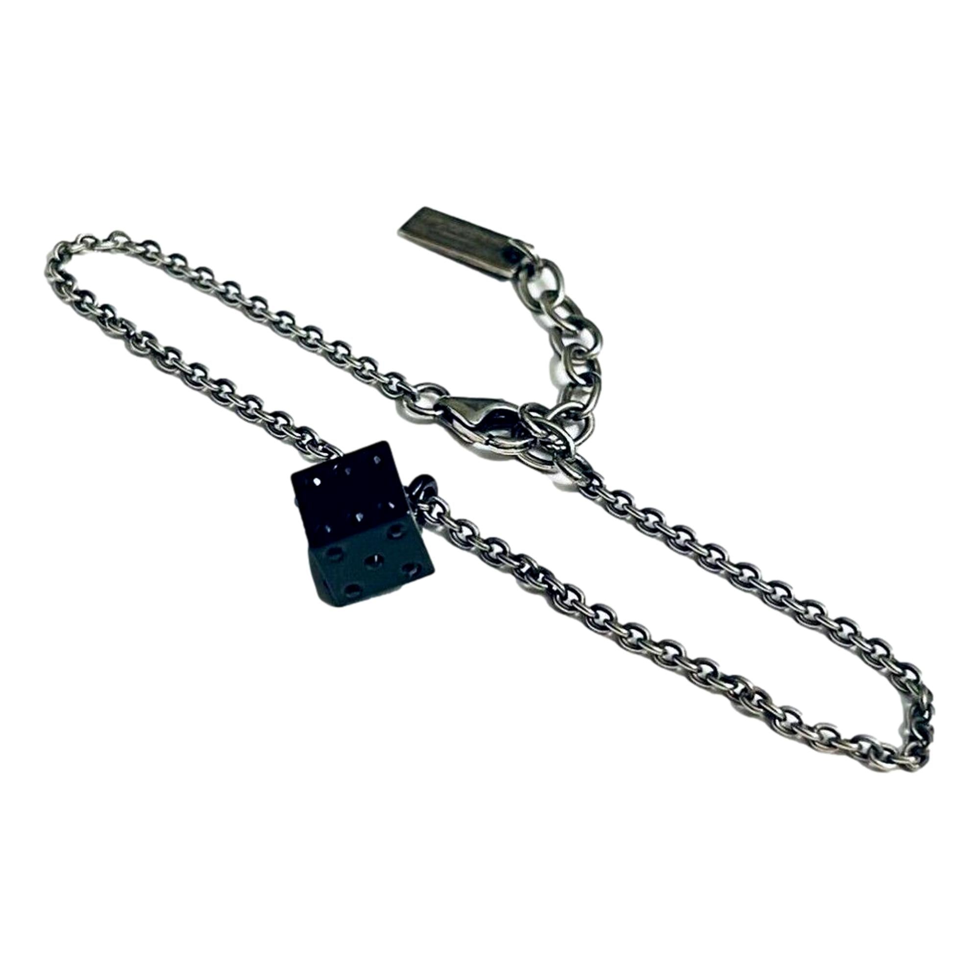 Saint Laurent Des Toile Viscose Radio Silver Black Chain Bracelet at_Queen_Bee_of_Beverly_Hills