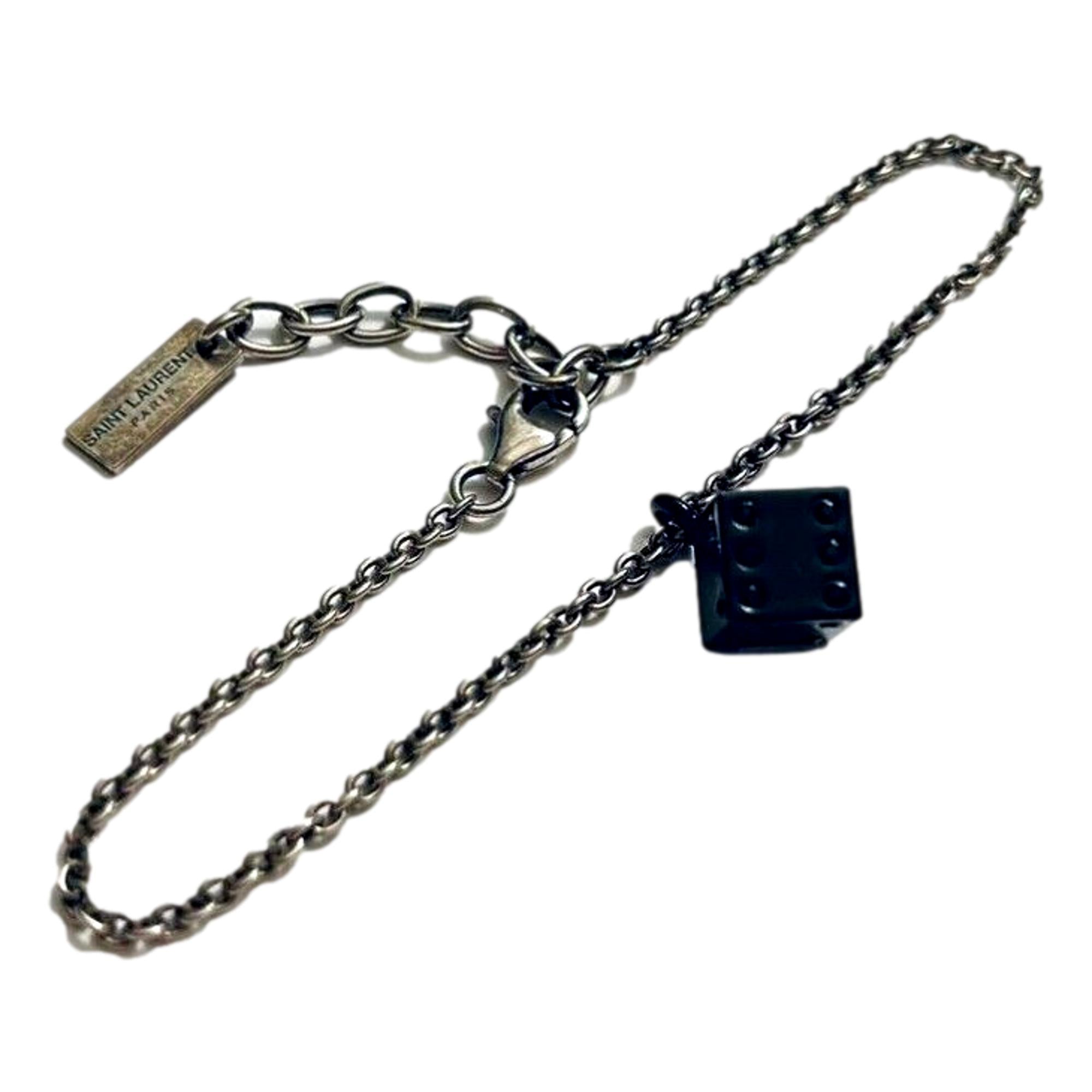 Saint Laurent Des Toile Viscose Radio Silver Black Chain Bracelet at_Queen_Bee_of_Beverly_Hills