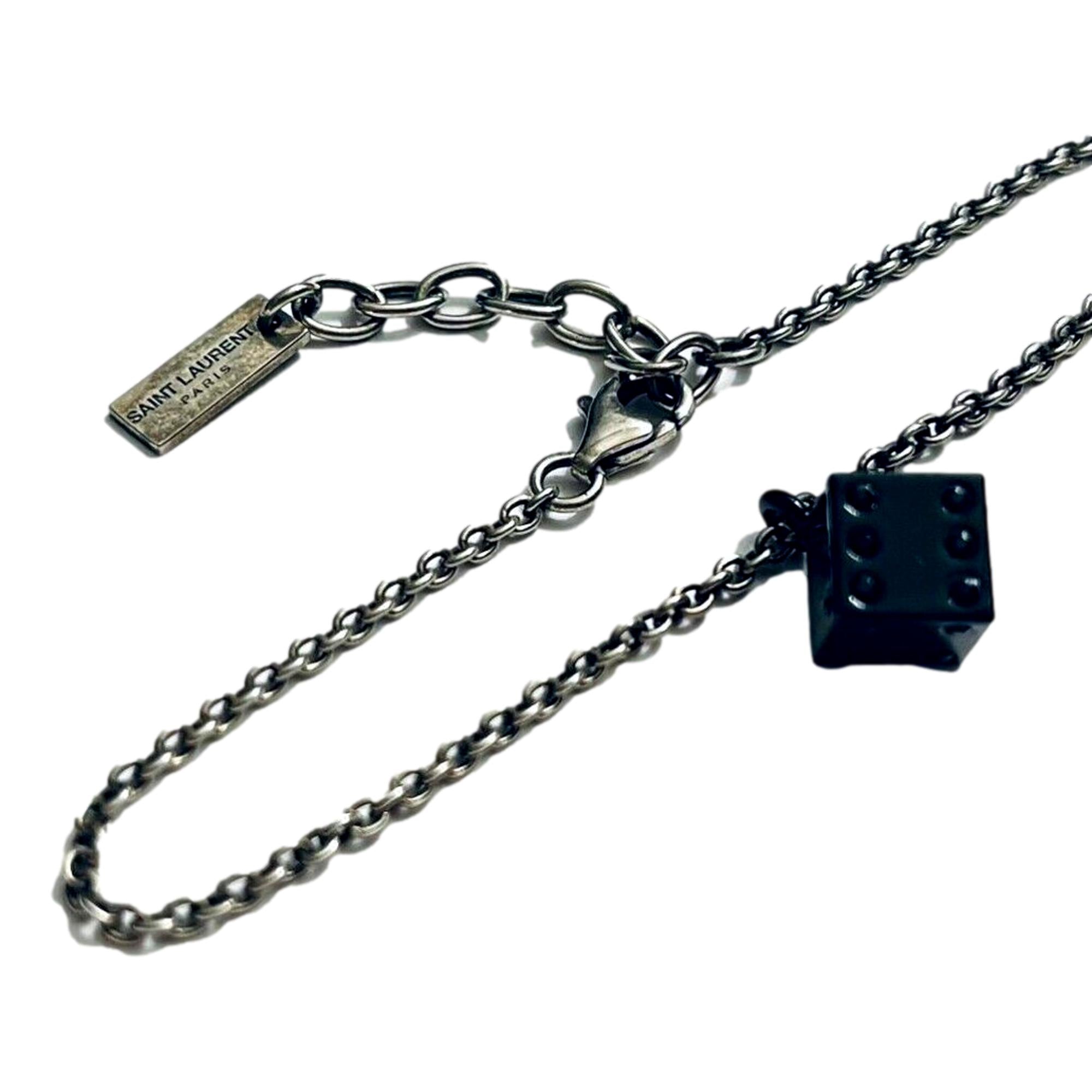 Saint Laurent Des Toile Viscose Radio Silver Black Chain Bracelet at_Queen_Bee_of_Beverly_Hills