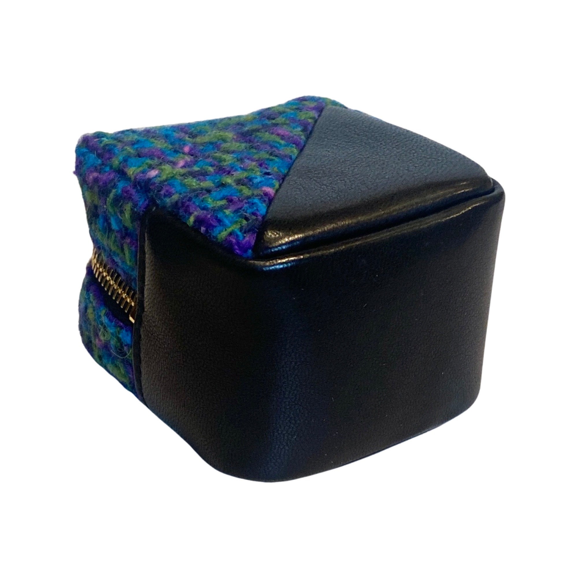 Saint Laurent Jamie YSL Keyring Cube Blue Tweed Black Leather 669964 at_Queen_Bee_of_Beverly_Hills