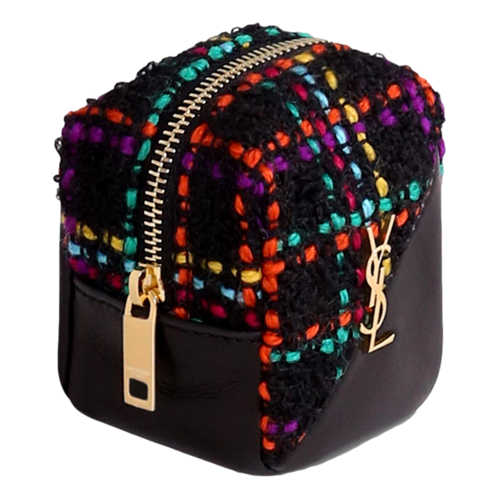 Saint Laurent Jamie YSL Keyring Cube Multicolor Black Leather 669964 at_Queen_Bee_of_Beverly_Hills