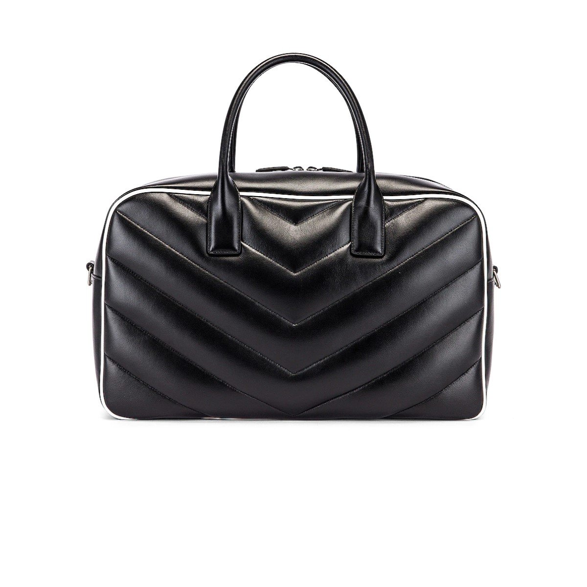 Saint Laurent Miles Logo Black Calf Leather Duffel Bowling Bag 525145 at_Queen_Bee_of_Beverly_Hills