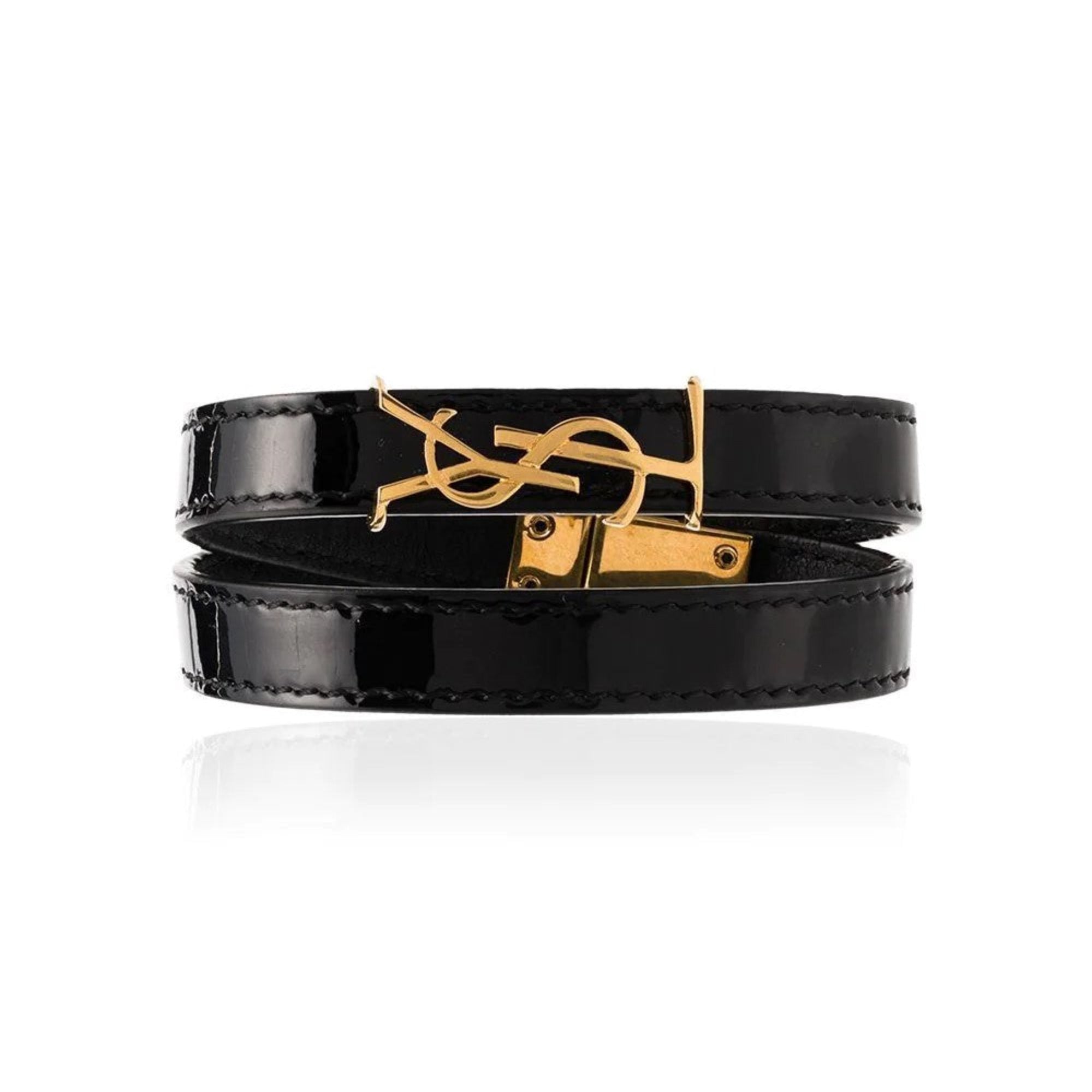 Saint Laurent Opyum Black Patent Leather Double Wrap Bracelet 536073 at_Queen_Bee_of_Beverly_Hills