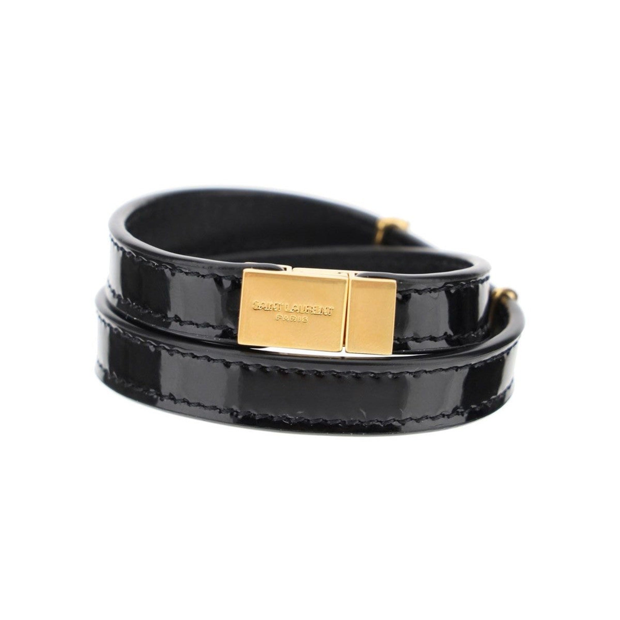 Saint Laurent Opyum Black Patent Leather Double Wrap Bracelet 536073 at_Queen_Bee_of_Beverly_Hills