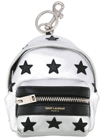 Saint Laurent Silver/Black Unisex Zip Backpack Key Chain Black Stars 441914 at_Queen_Bee_of_Beverly_Hills