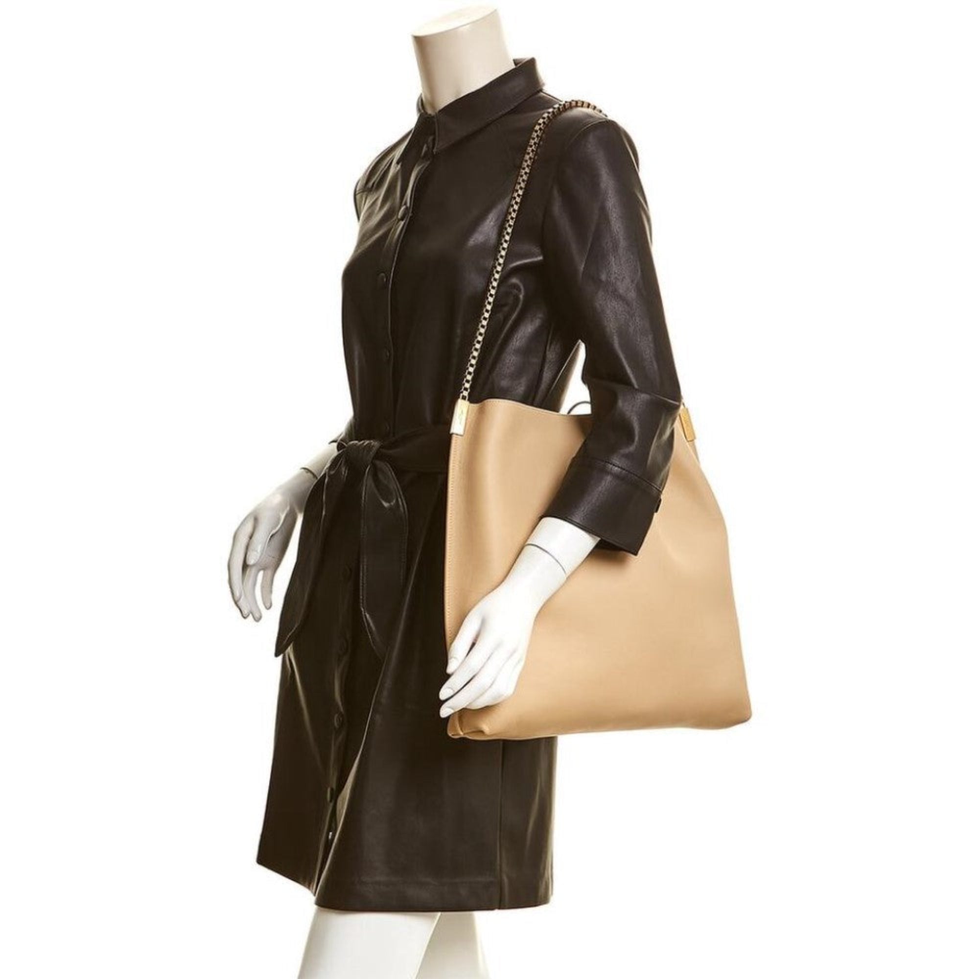 Saint Laurent Suzanne Beige Calfskin Leather Chain Hobo Bag 634804 at_Queen_Bee_of_Beverly_Hills