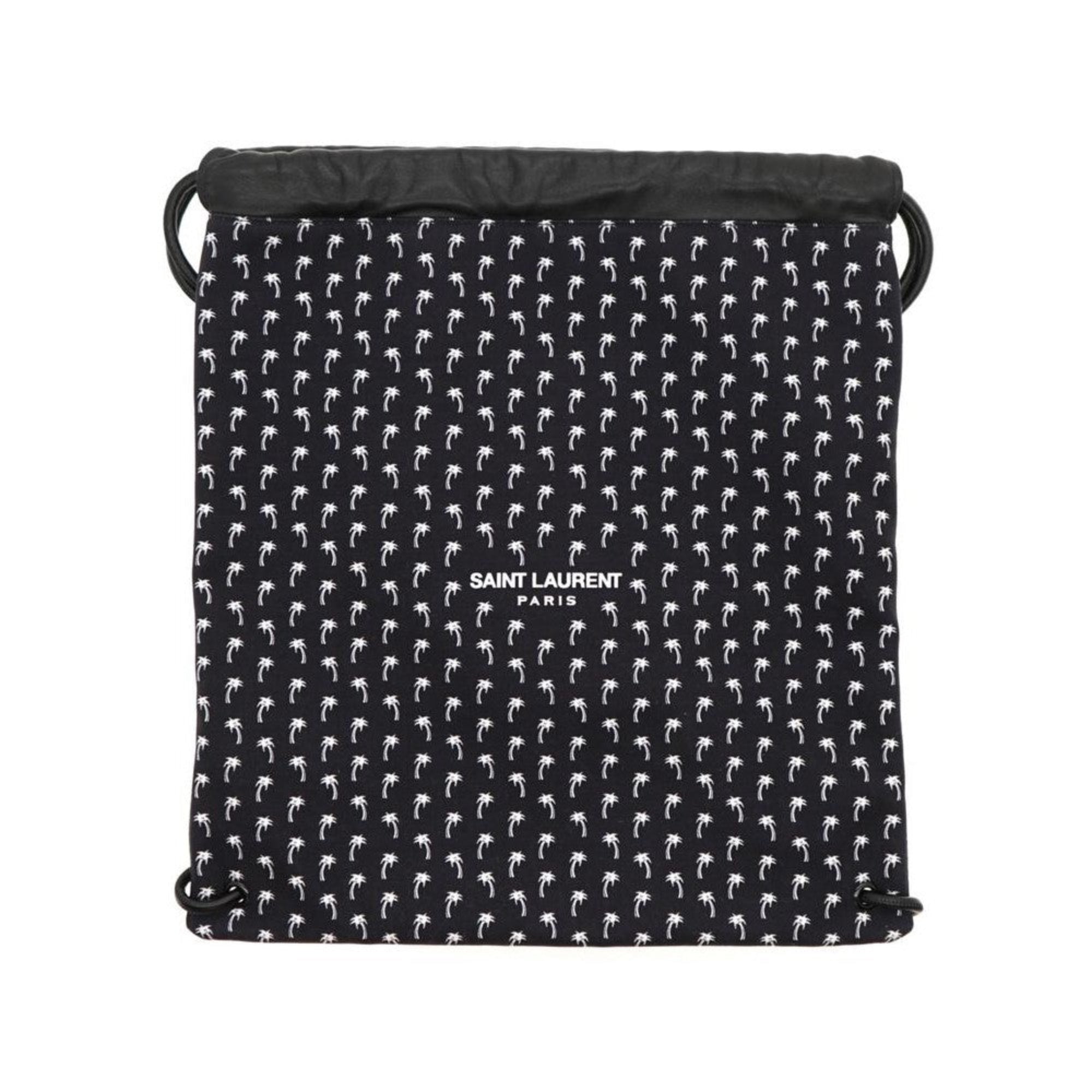 Saint Laurent Teddy Black Canvas Palm Drawstring Backpack 553919 at_Queen_Bee_of_Beverly_Hills