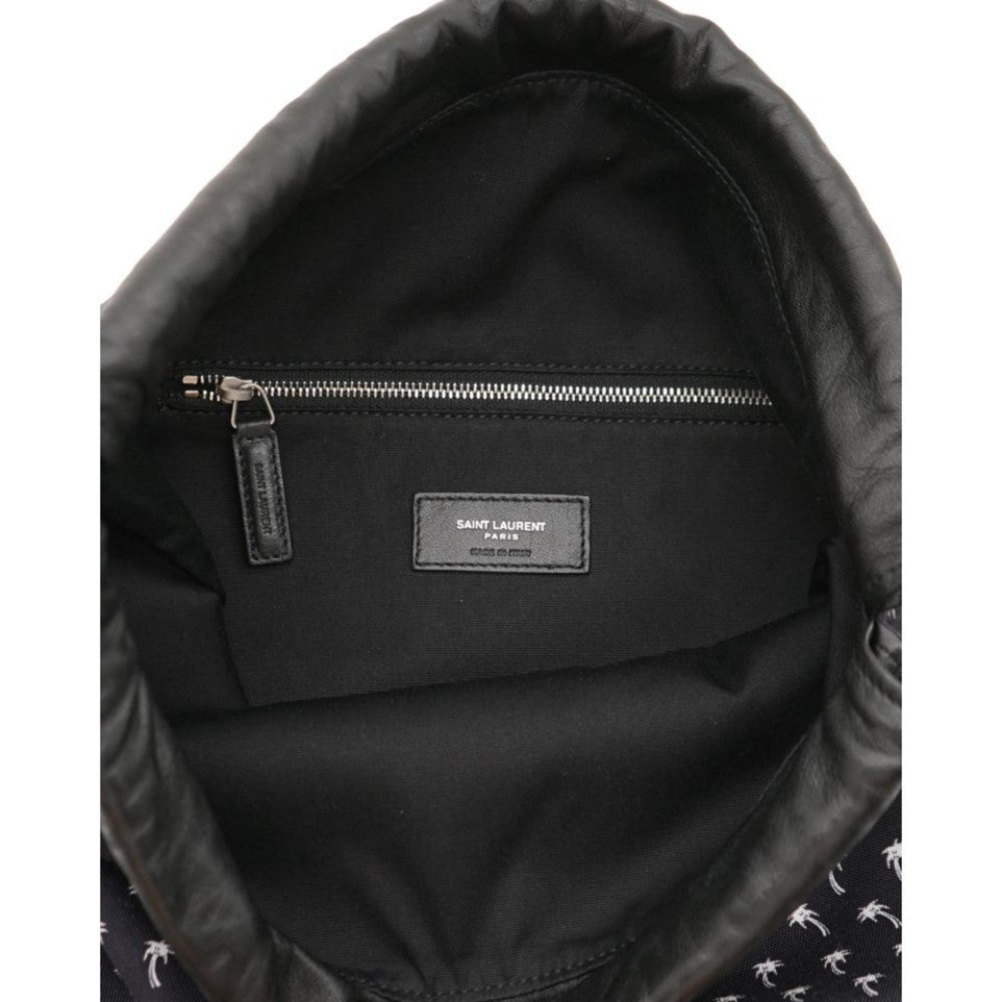 Saint Laurent Teddy Black Canvas Palm Drawstring Backpack 553919 at_Queen_Bee_of_Beverly_Hills