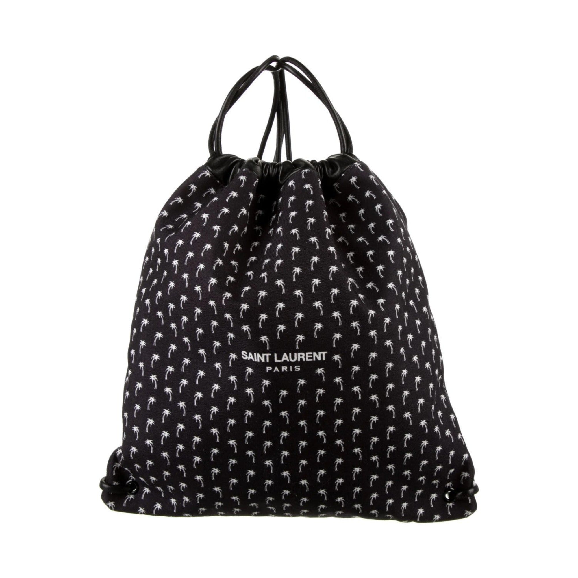 Saint Laurent Teddy Black Canvas Palm Drawstring Backpack 553919 at_Queen_Bee_of_Beverly_Hills