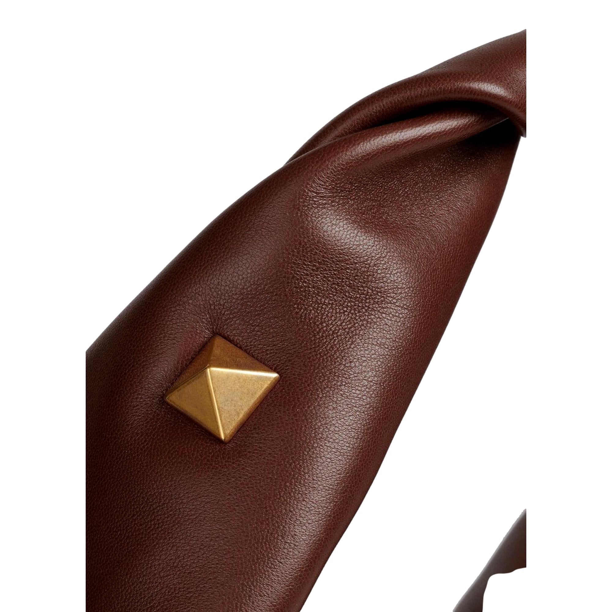 Valentino Garavani Roman Stud Twisted Brown Leather Shoulder Bag at_Queen_Bee_of_Beverly_Hills