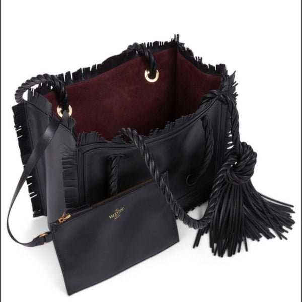 Valentino Garavani The Rope Large Fringe Black Leather Tote Bag – Queen Bee  of Beverly Hills