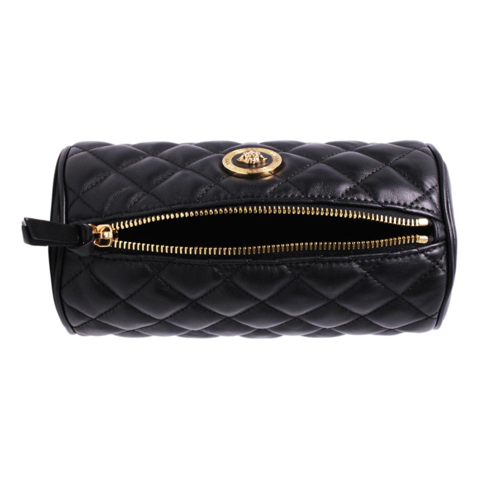 Versace Black Leather Medusa Quilted Cosmetic Bag DBFI160S at_Queen_Bee_of_Beverly_Hills