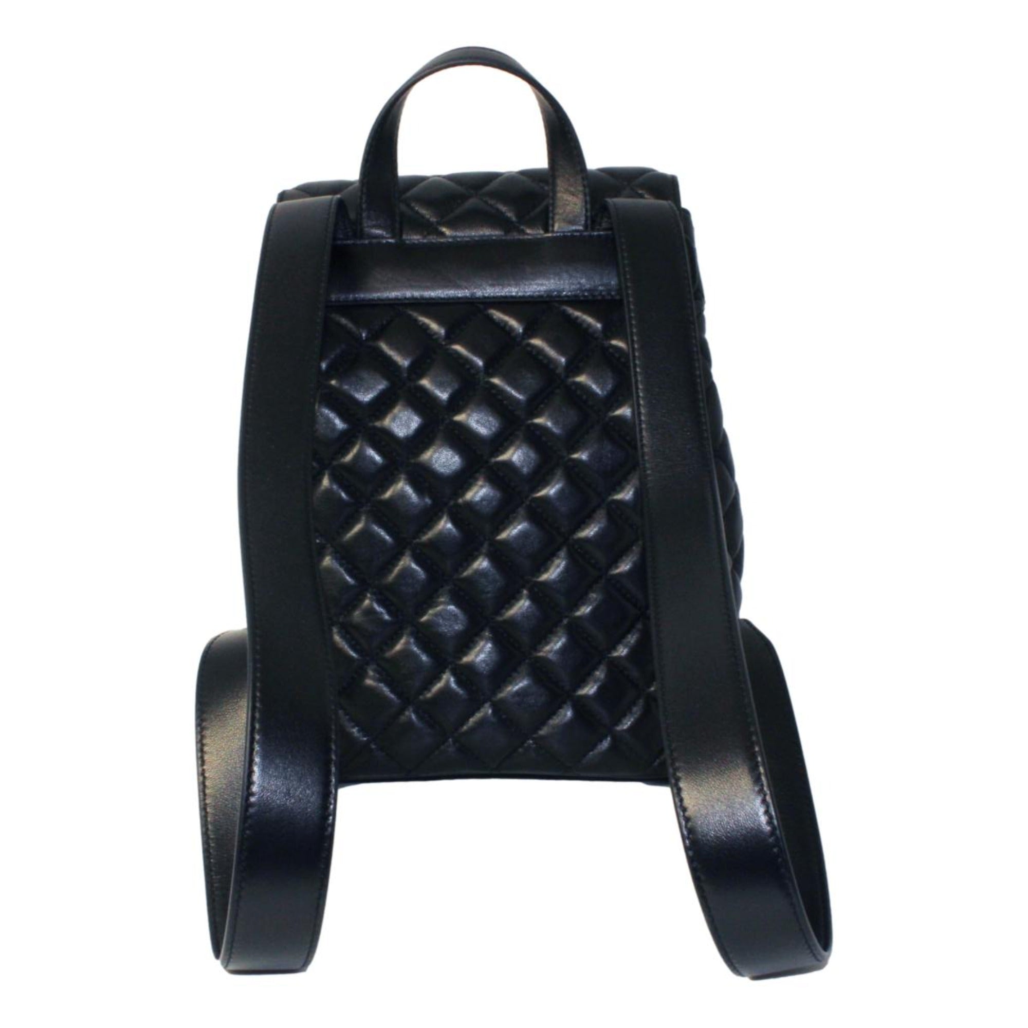 Versace Black Leather Medusa Quilted Flap Backpack DBFI160S at_Queen_Bee_of_Beverly_Hills