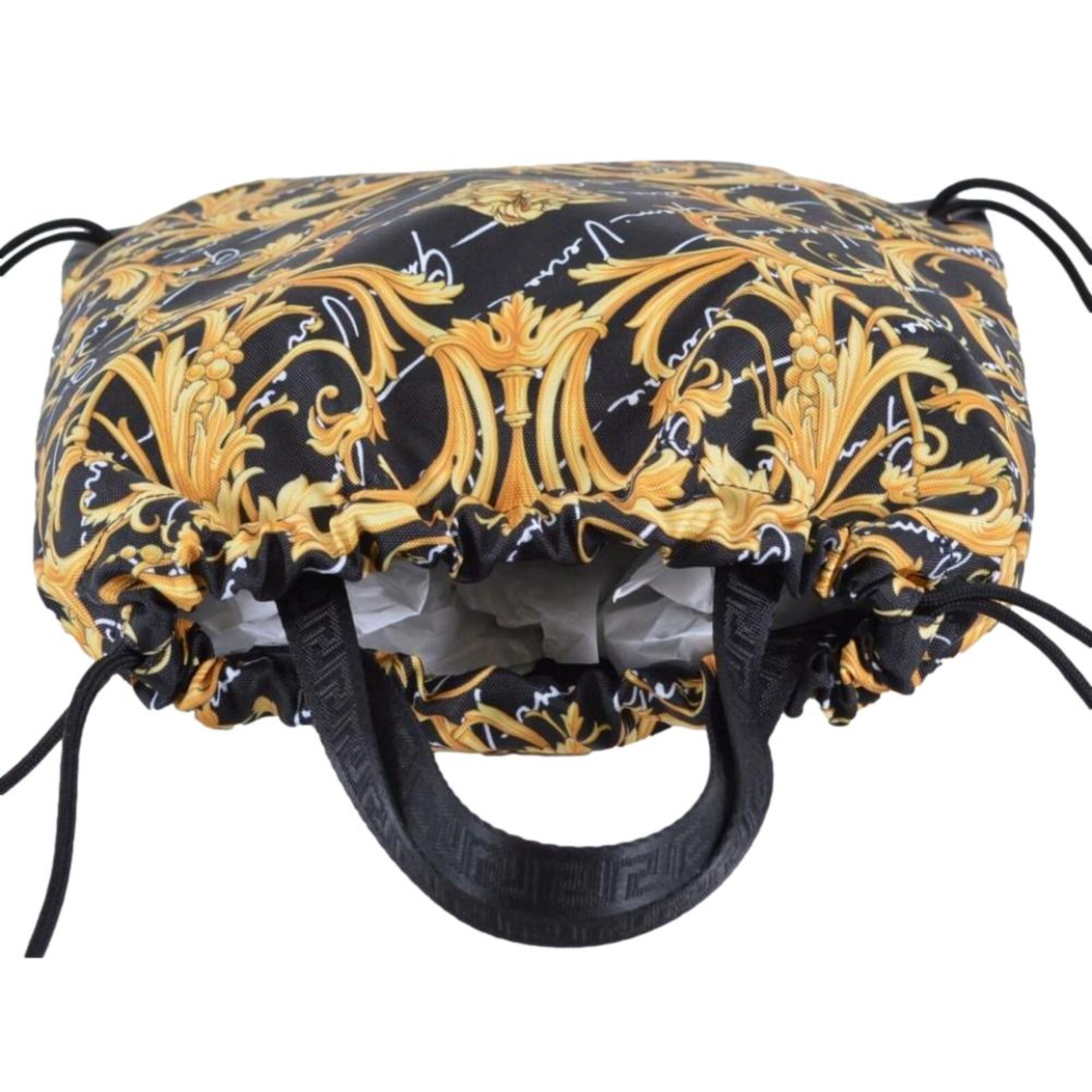Versace Black Nylon Barocco Signature Print Drawstring Backpack 1002886 at_Queen_Bee_of_Beverly_Hills