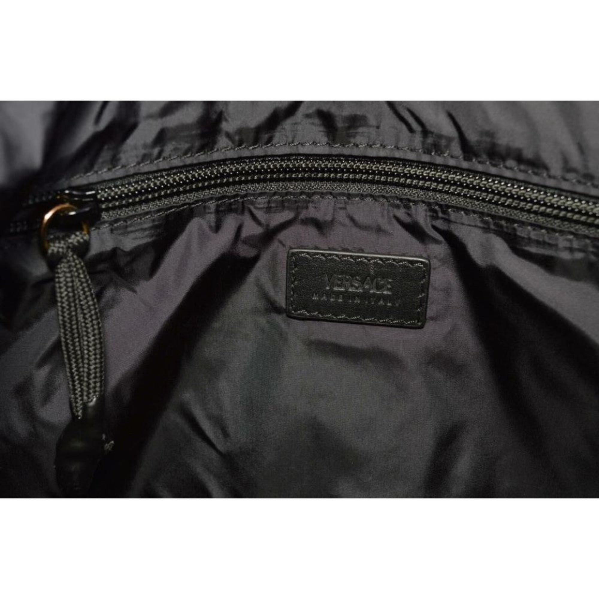 Versace Black Nylon Barocco Signature Print Drawstring Backpack 1002886 at_Queen_Bee_of_Beverly_Hills