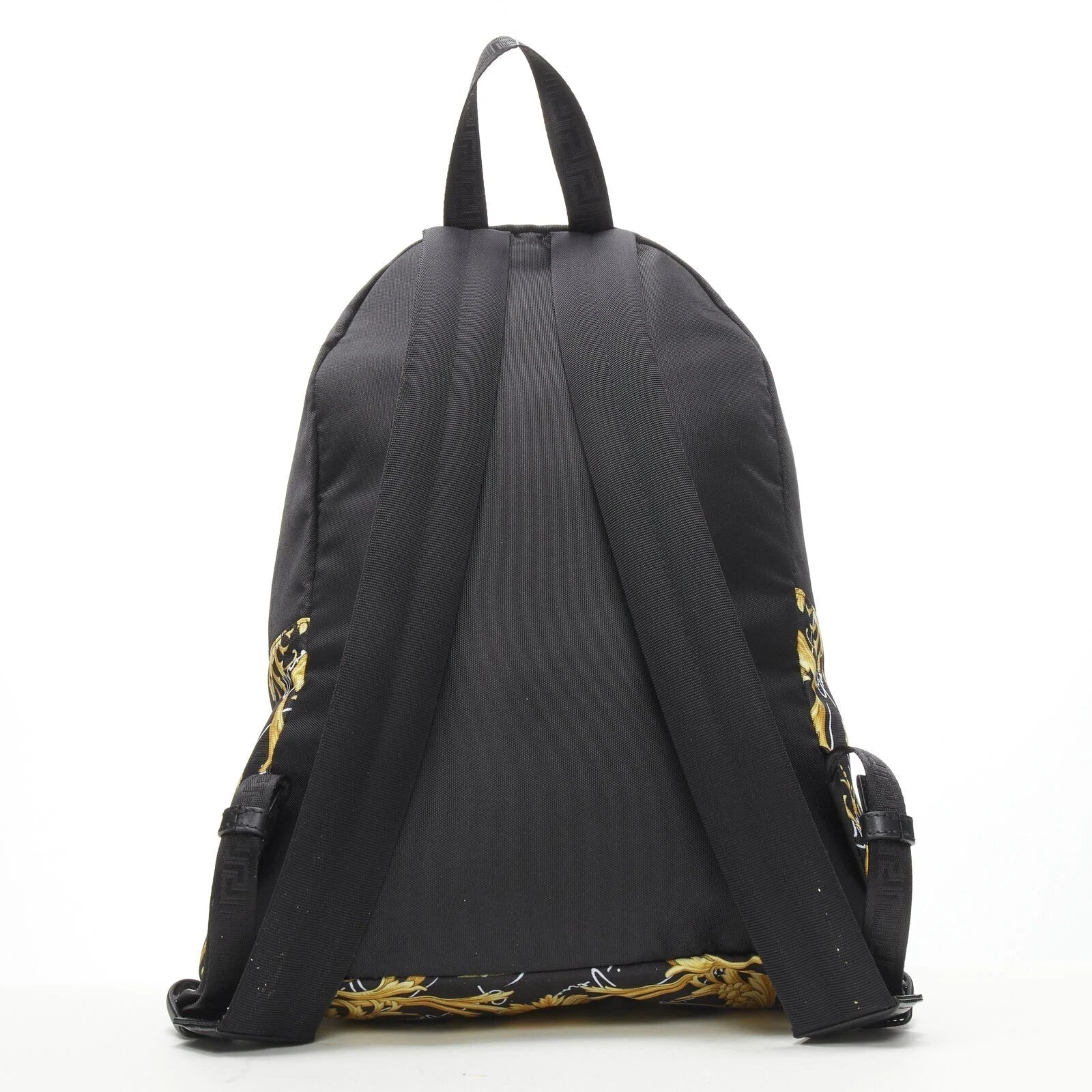 Versace Black Nylon Barocco Signature Print Zip Backpack 1002886 at_Queen_Bee_of_Beverly_Hills